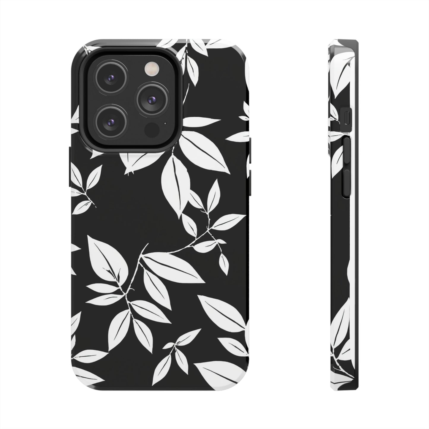 Chic Floral Tough Phone Case - Elegant Black & White Design for Stylish Protection