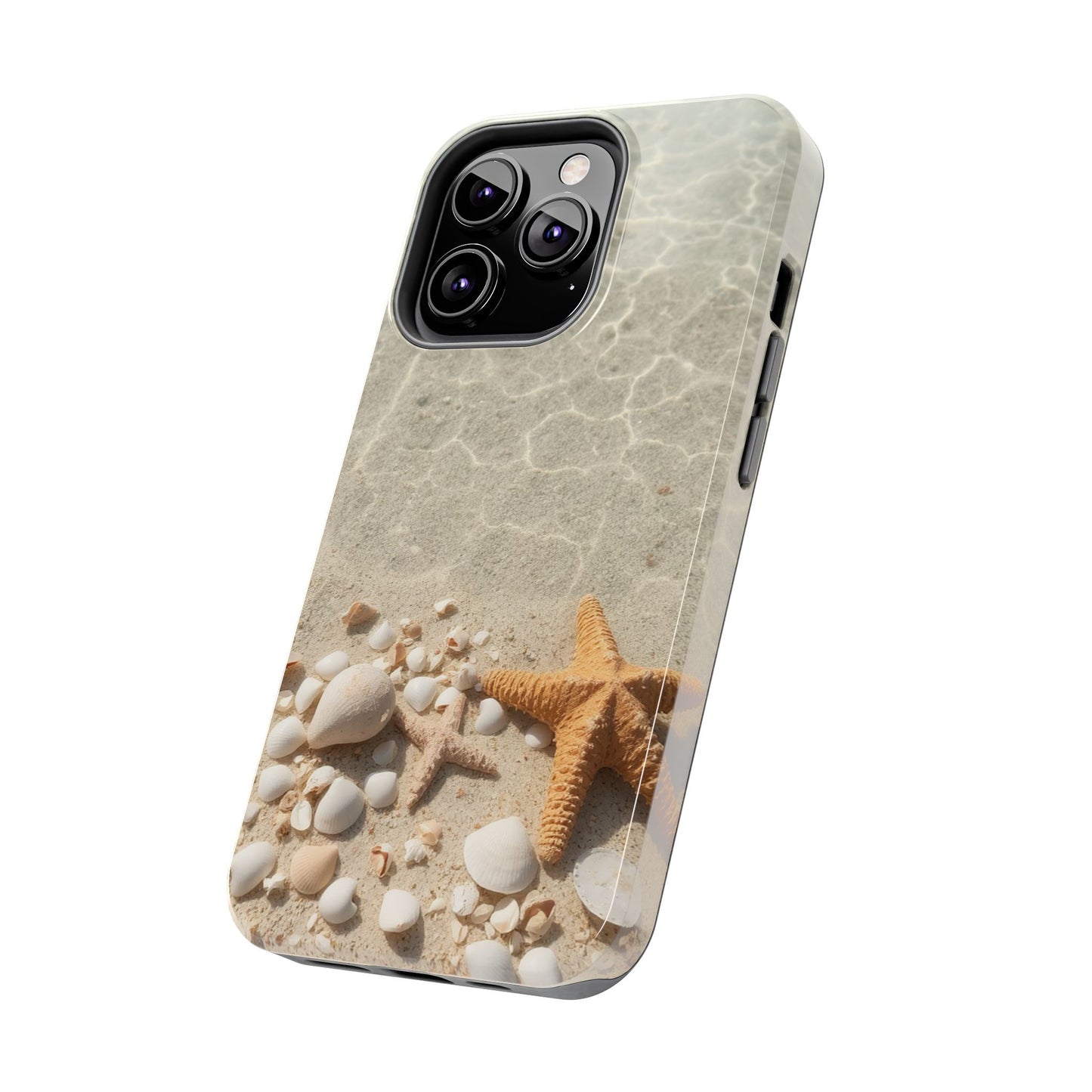Beach-Inspired Tough Phone Case with Starfish and Seashell Design