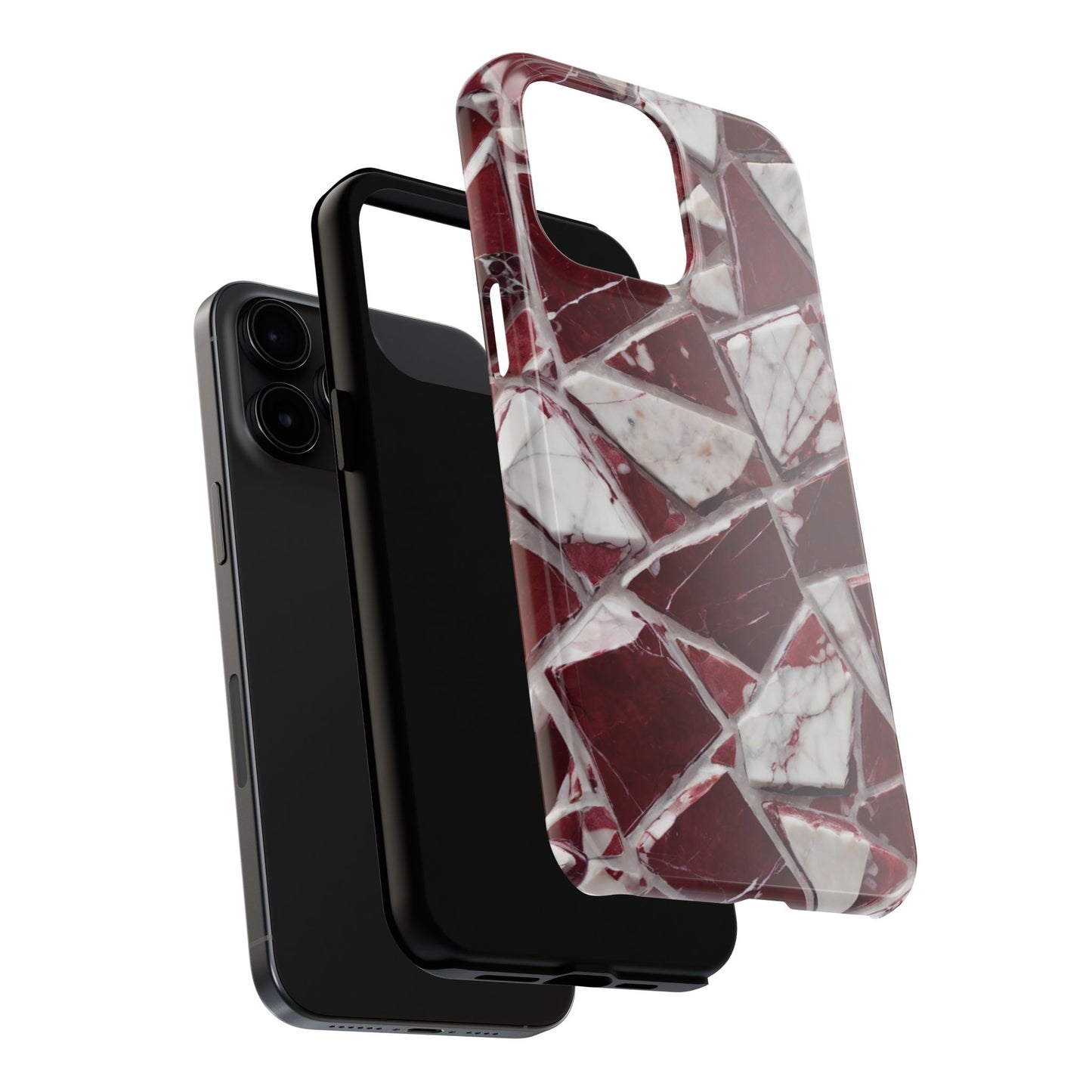 Elegant Red Pieces Marble Pattern Tough Phone Case - Stylish Protection for iPhone