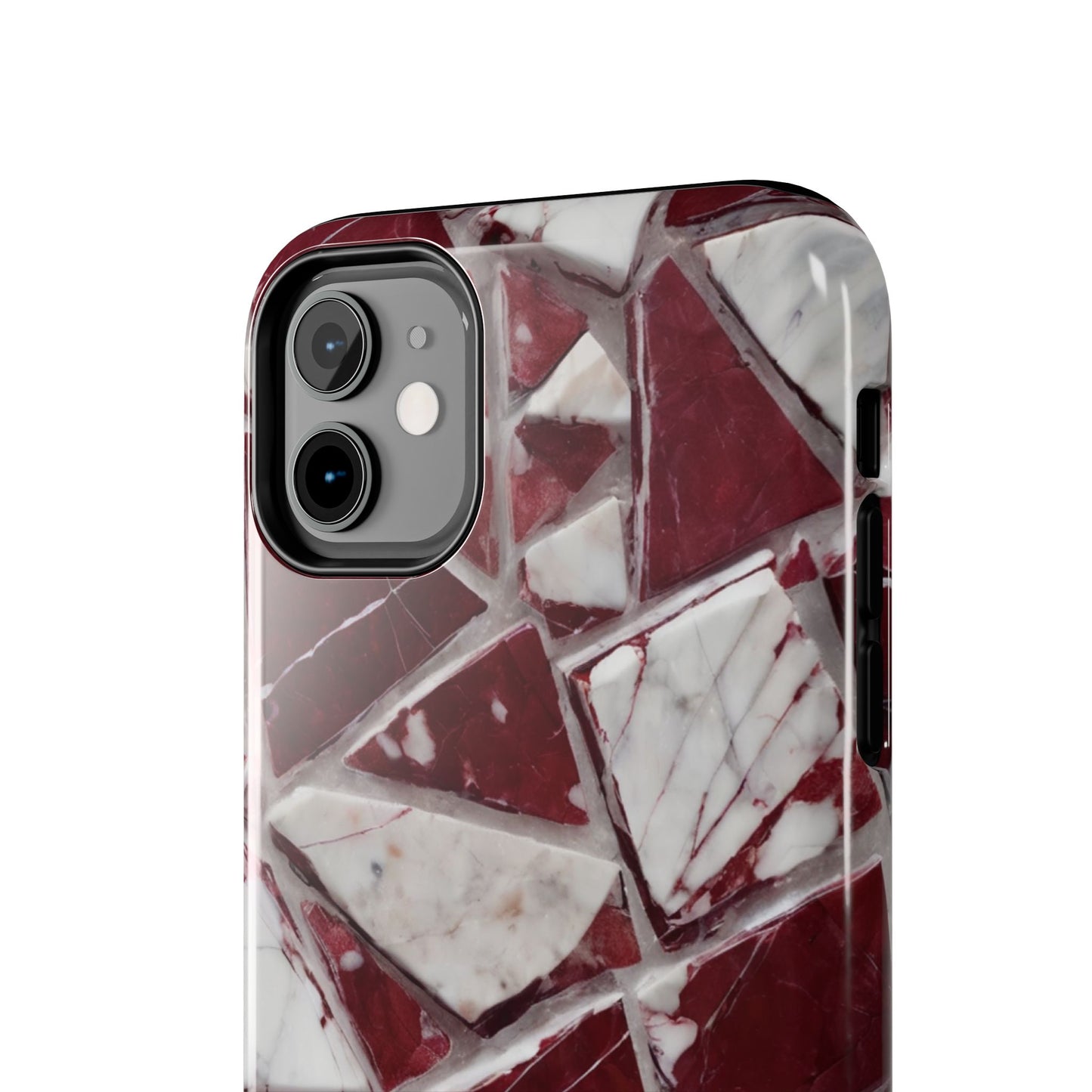 Elegant Red Pieces Marble Pattern Tough Phone Case - Stylish Protection for iPhone