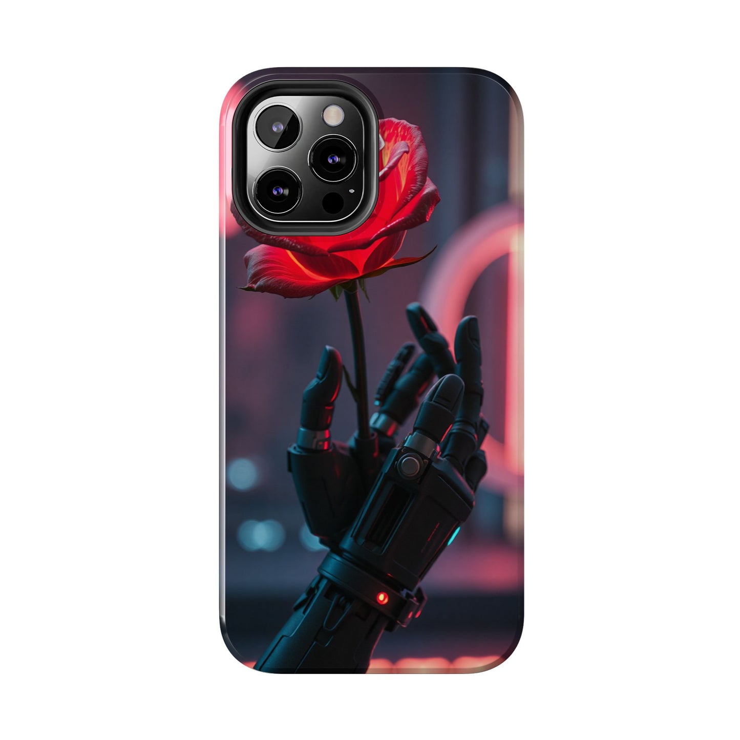Futuristic Tough Phone Case with Robotic Rose Design | Durable Protection