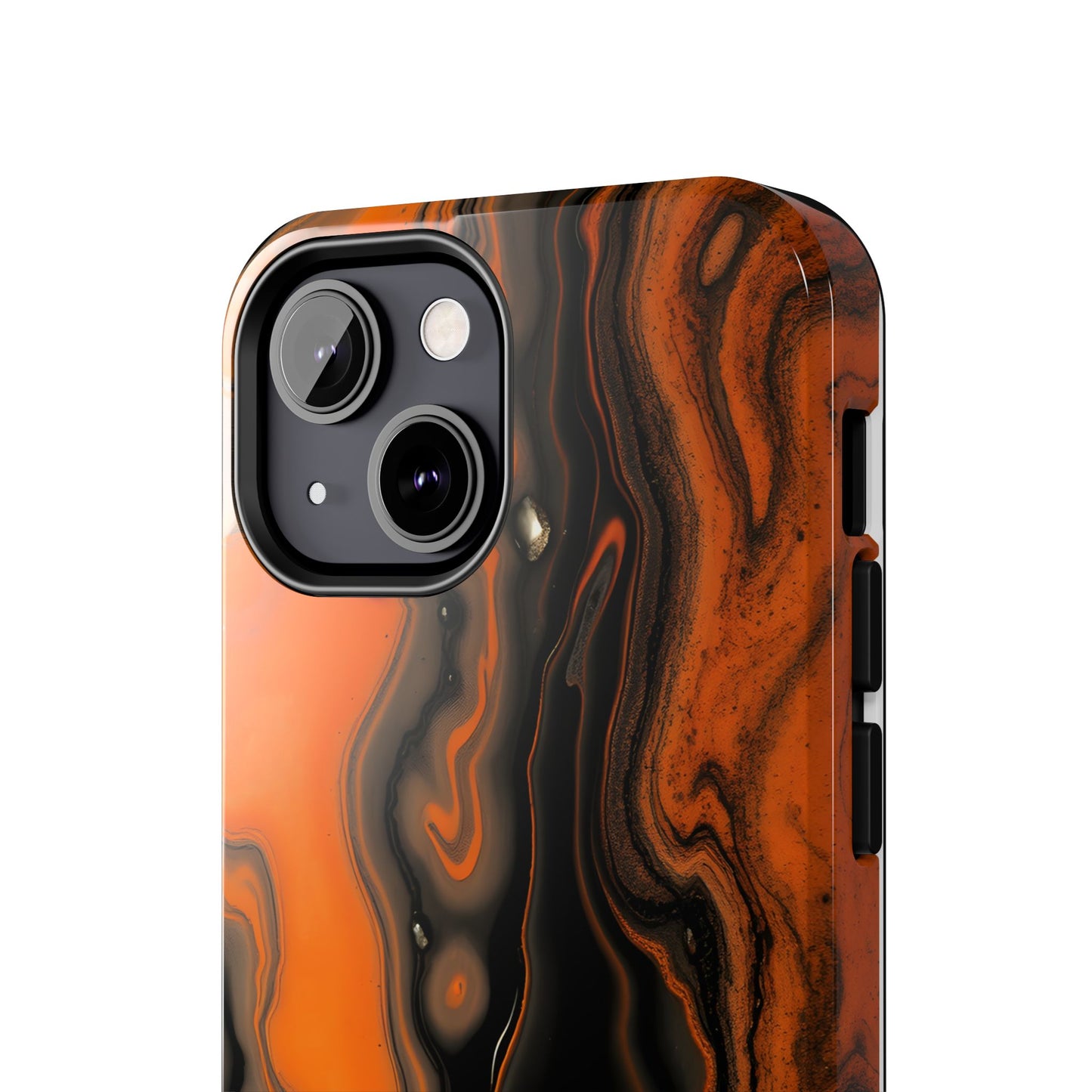 Stylish Tough Phone Case - Bold Black and Orange Metallic Lava Flow Design - for iPhone