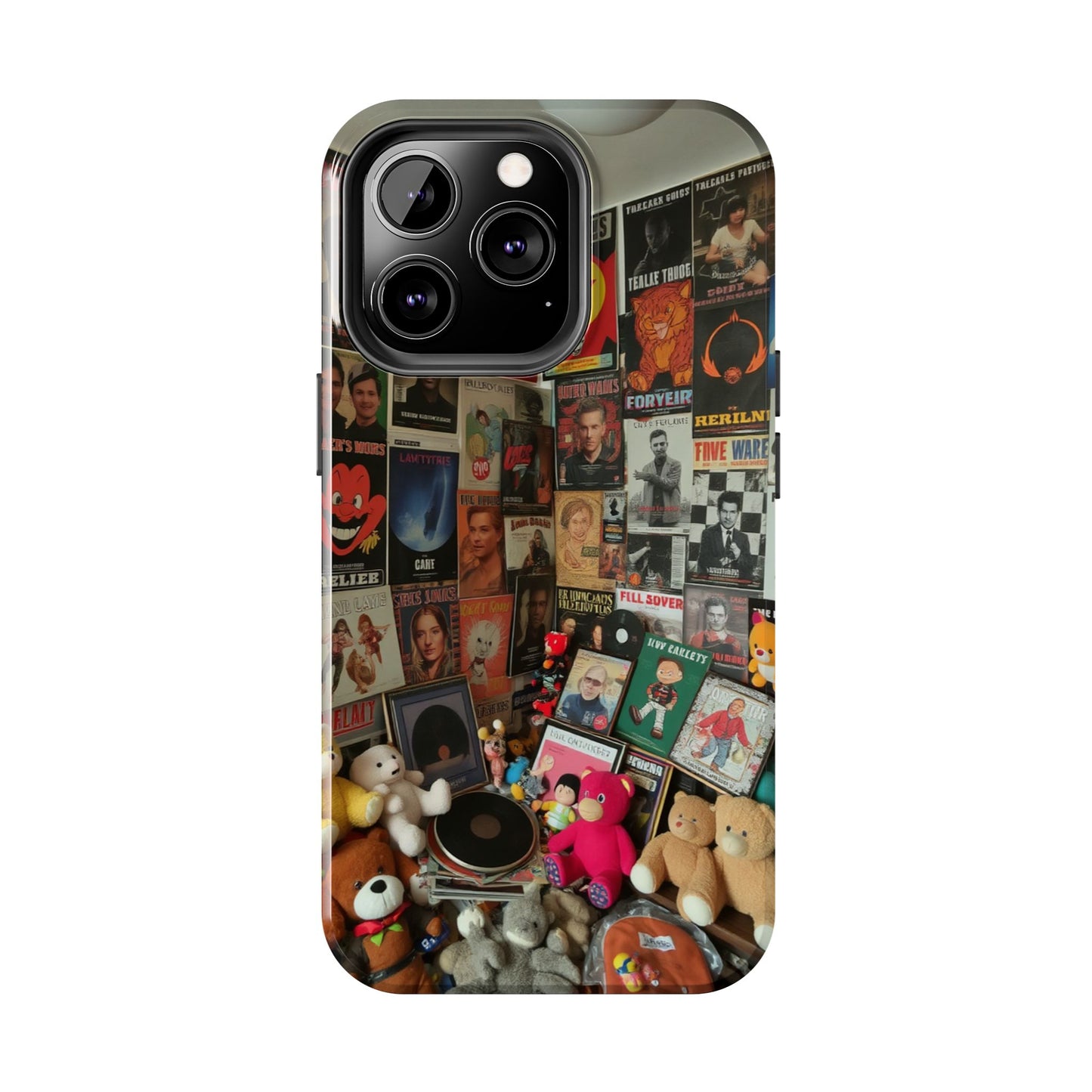 Retro Vibe Tough Phone Case - Vintage Movie Posters & Plush Toys Design