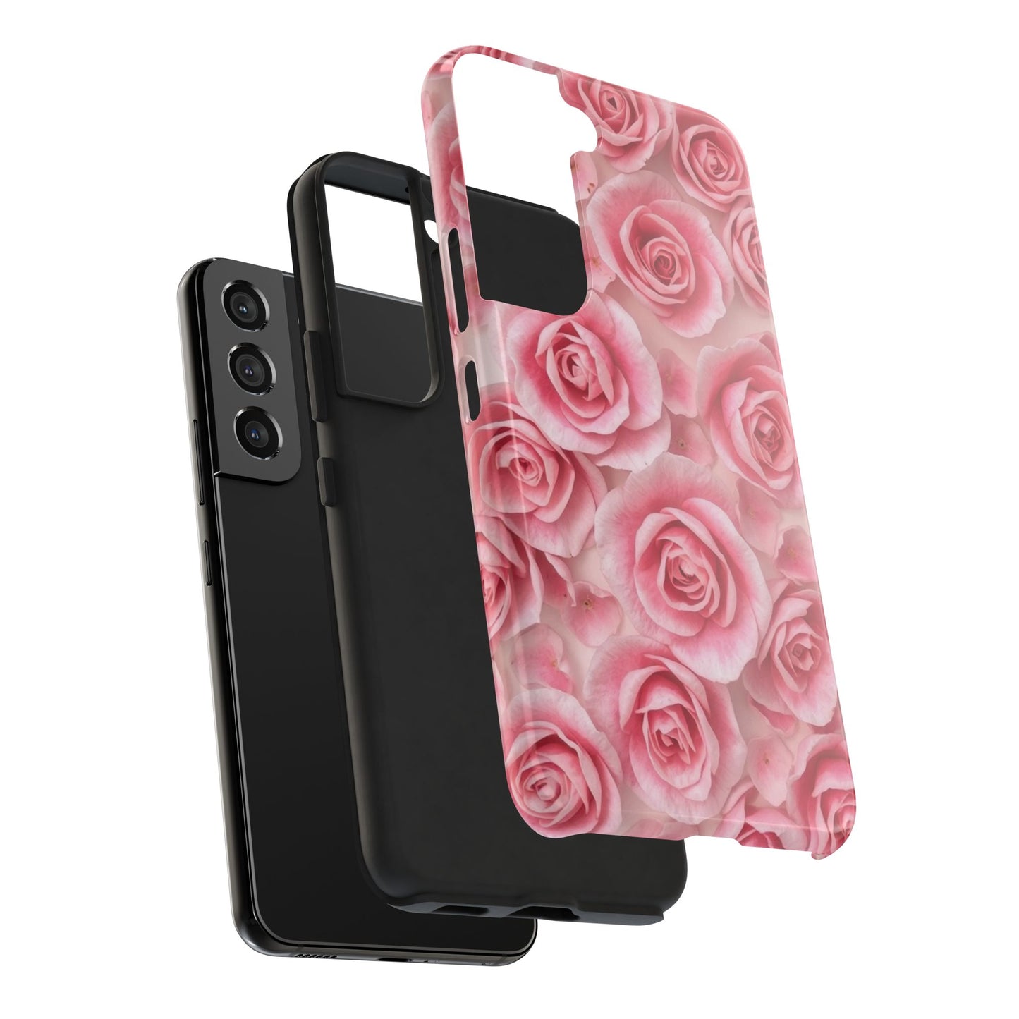 Floral Tough Phone Case - Pink Rose Design, Durable Protection for Flower Lovers