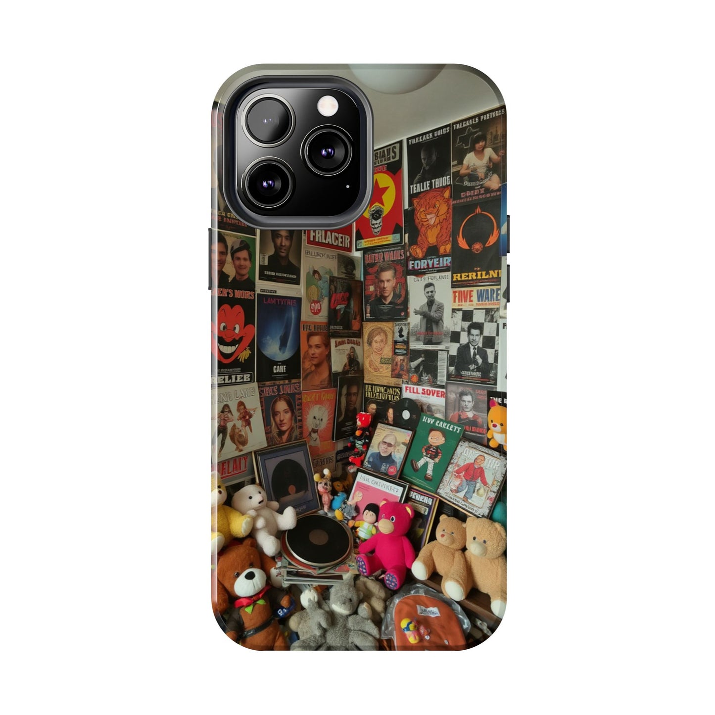 Retro Vibe Tough Phone Case - Vintage Movie Posters & Plush Toys Design