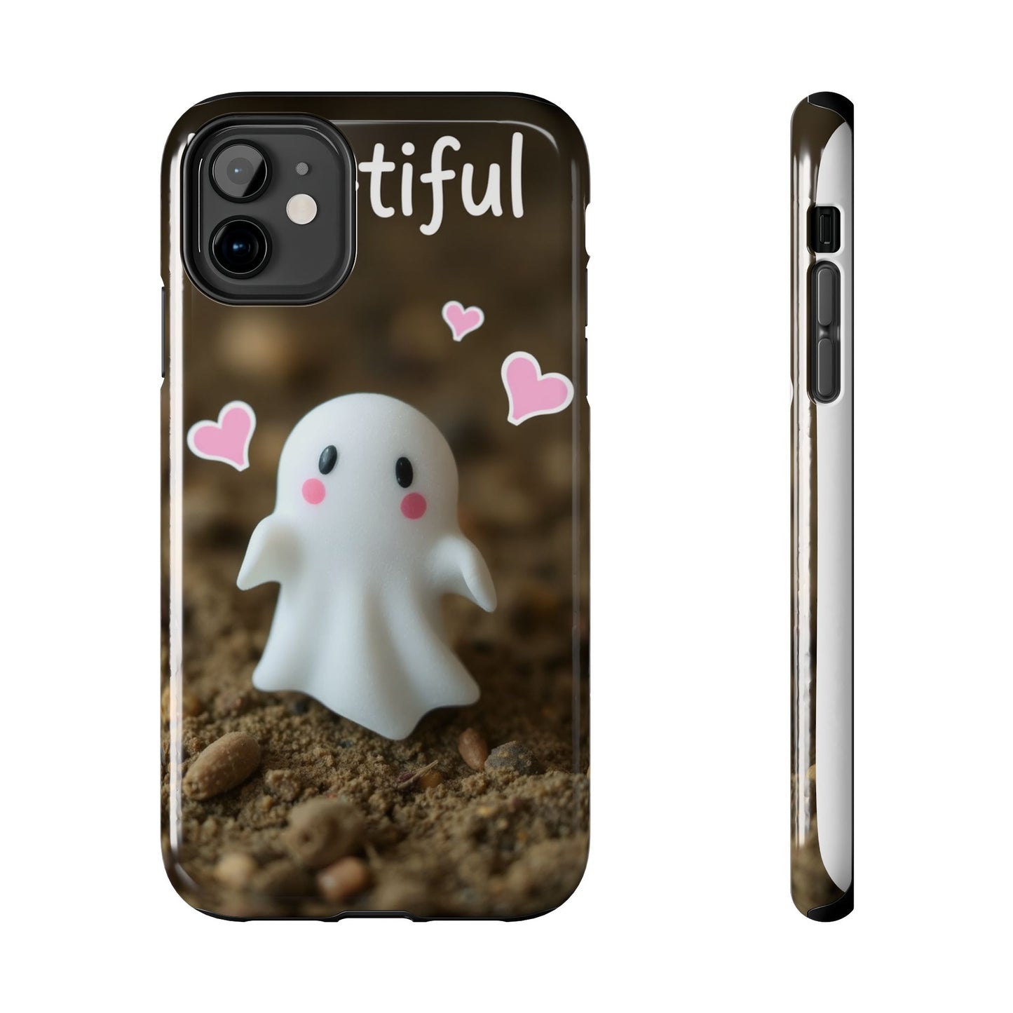 Cute Ghost Tough Phone Case - Beautiful Design with Heart Accents