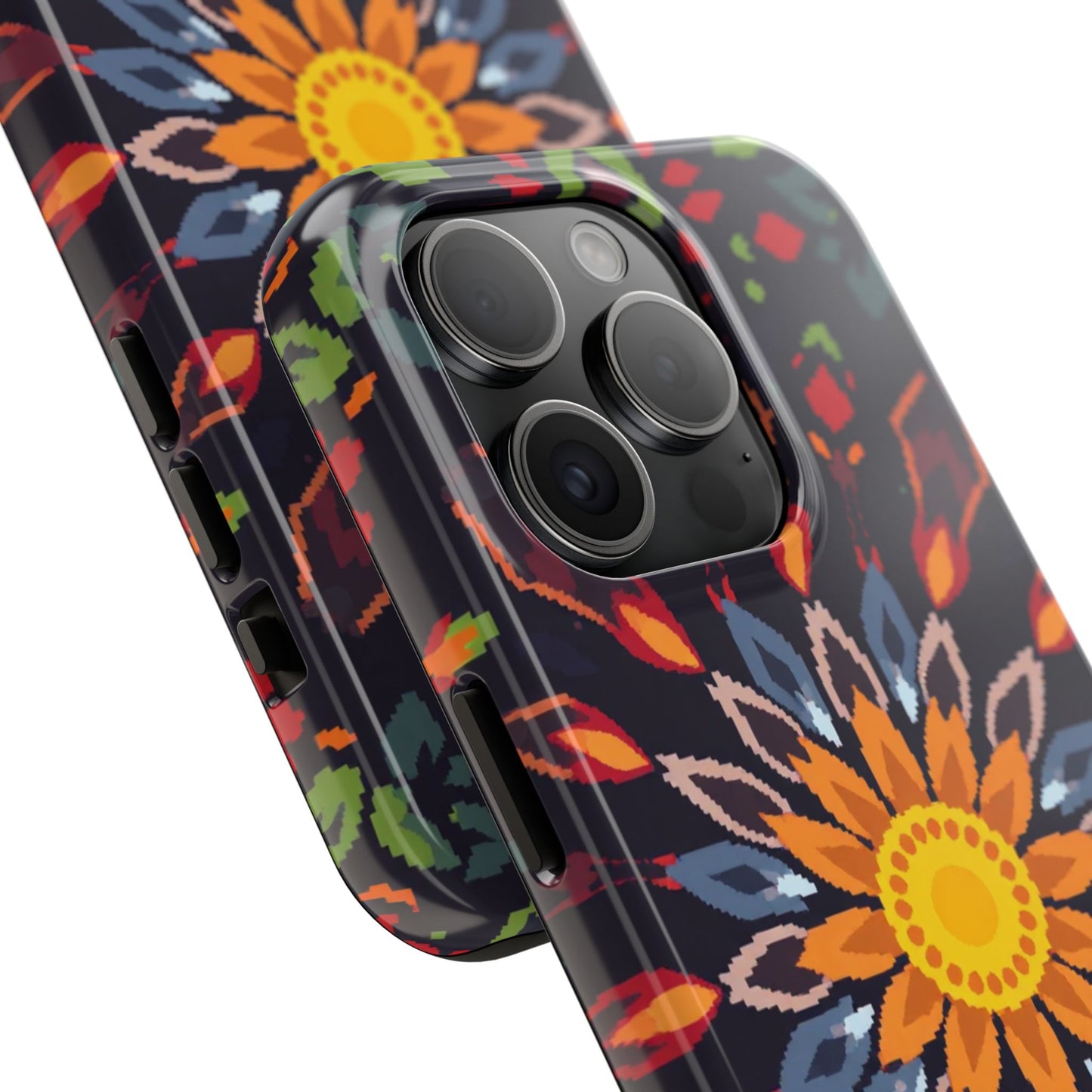 Pixel Art Floral Tough Phone Case - Pixelated Mandala Design for iPhone