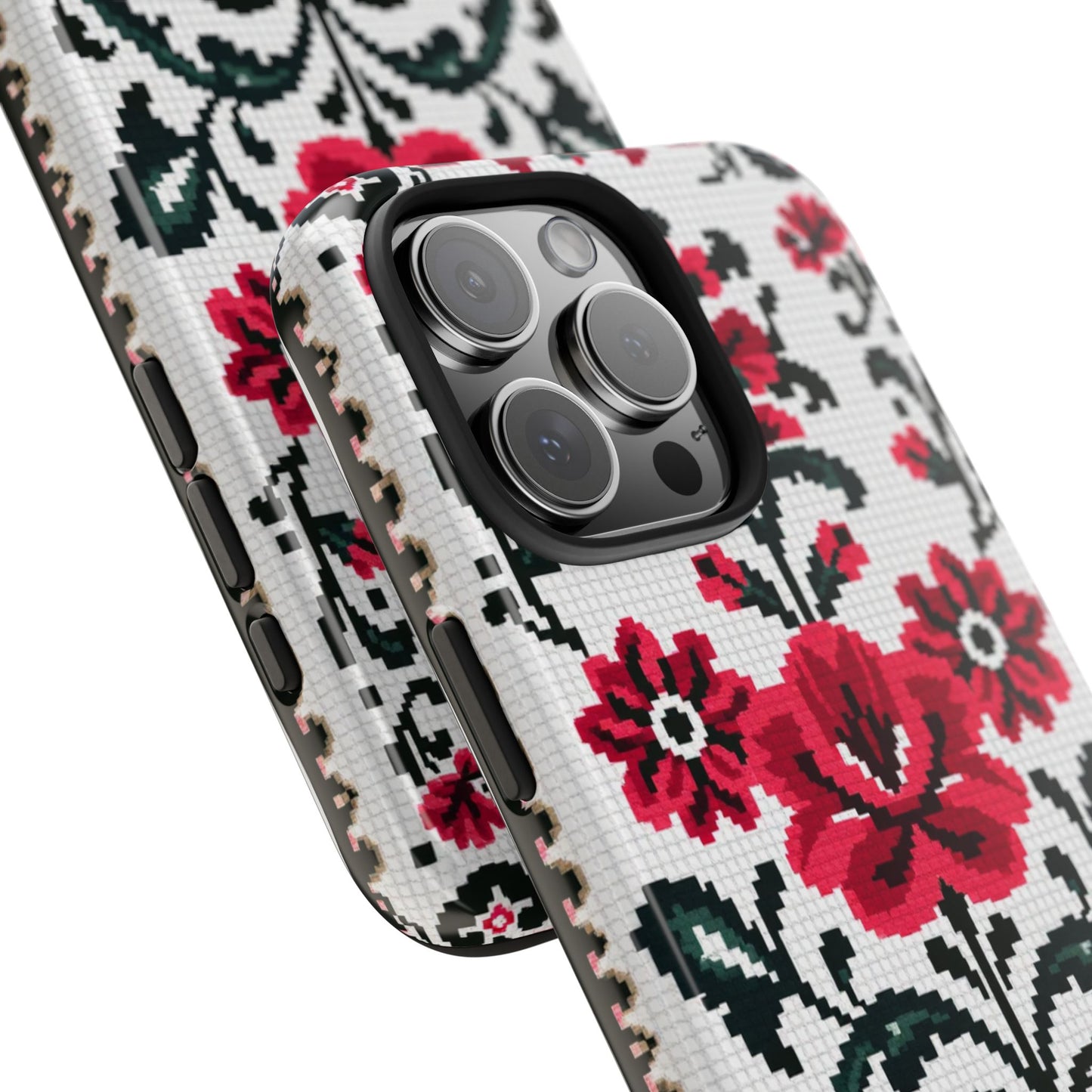 Traditional Floral Knit Tough Phone Cases - Durable Protection with Vintage Style - for iPhone