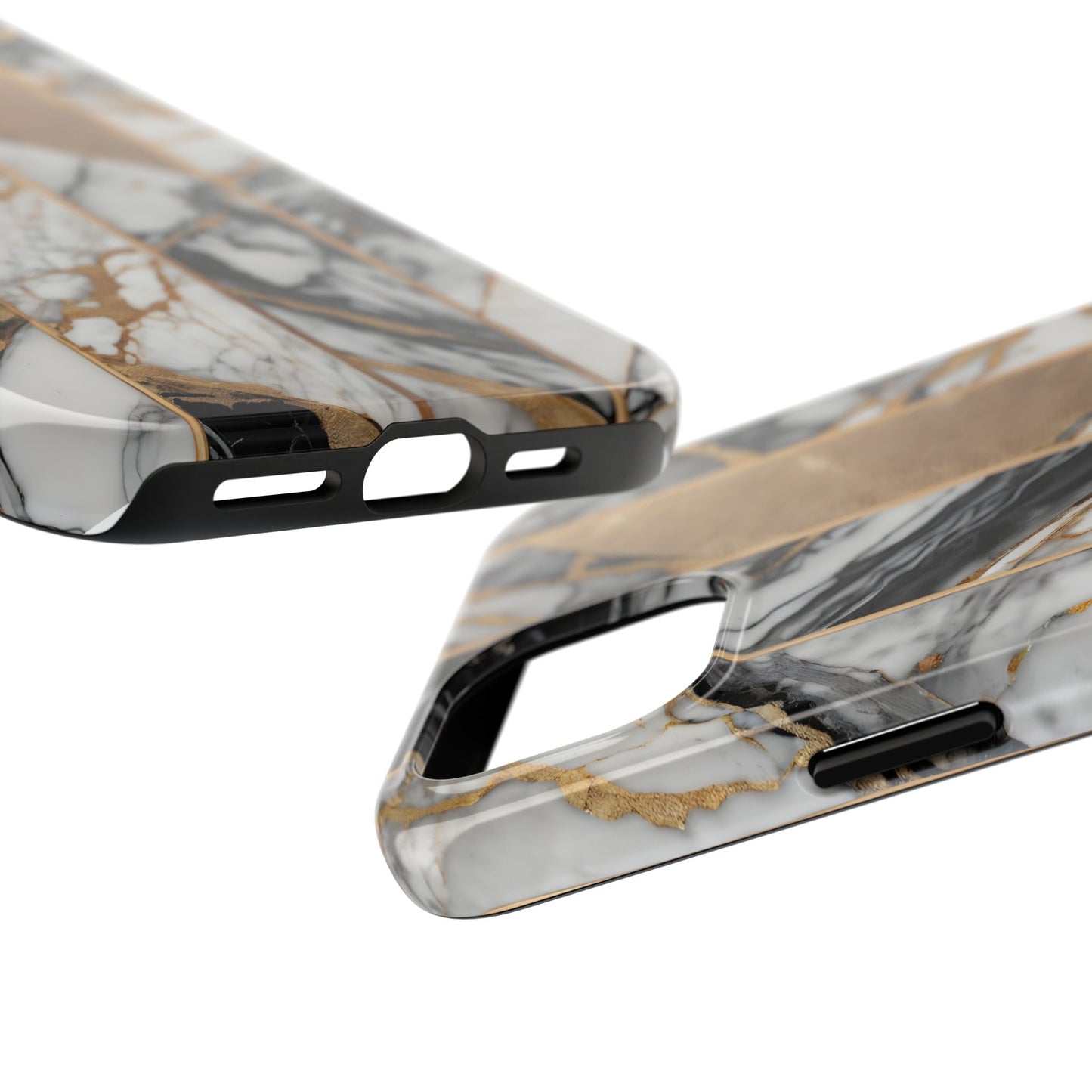 Marble Lines Tough Phone Case with Gold Accents - for iPhone