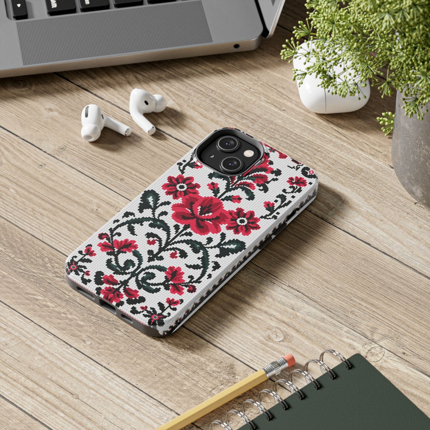 Traditional Floral Knit Tough Phone Cases - Durable Protection with Vintage Style - for iPhone