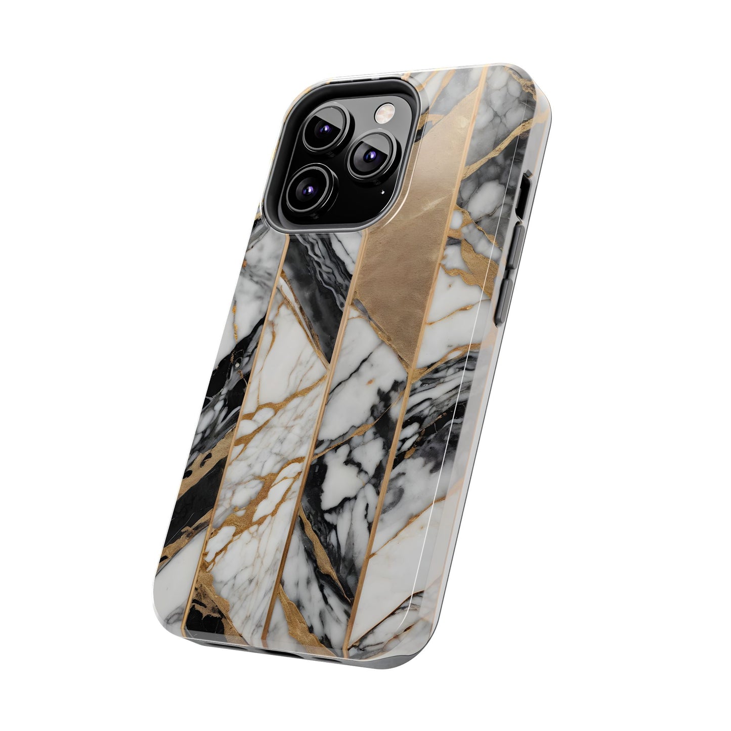 Marble Lines Tough Phone Case with Gold Accents - for iPhone