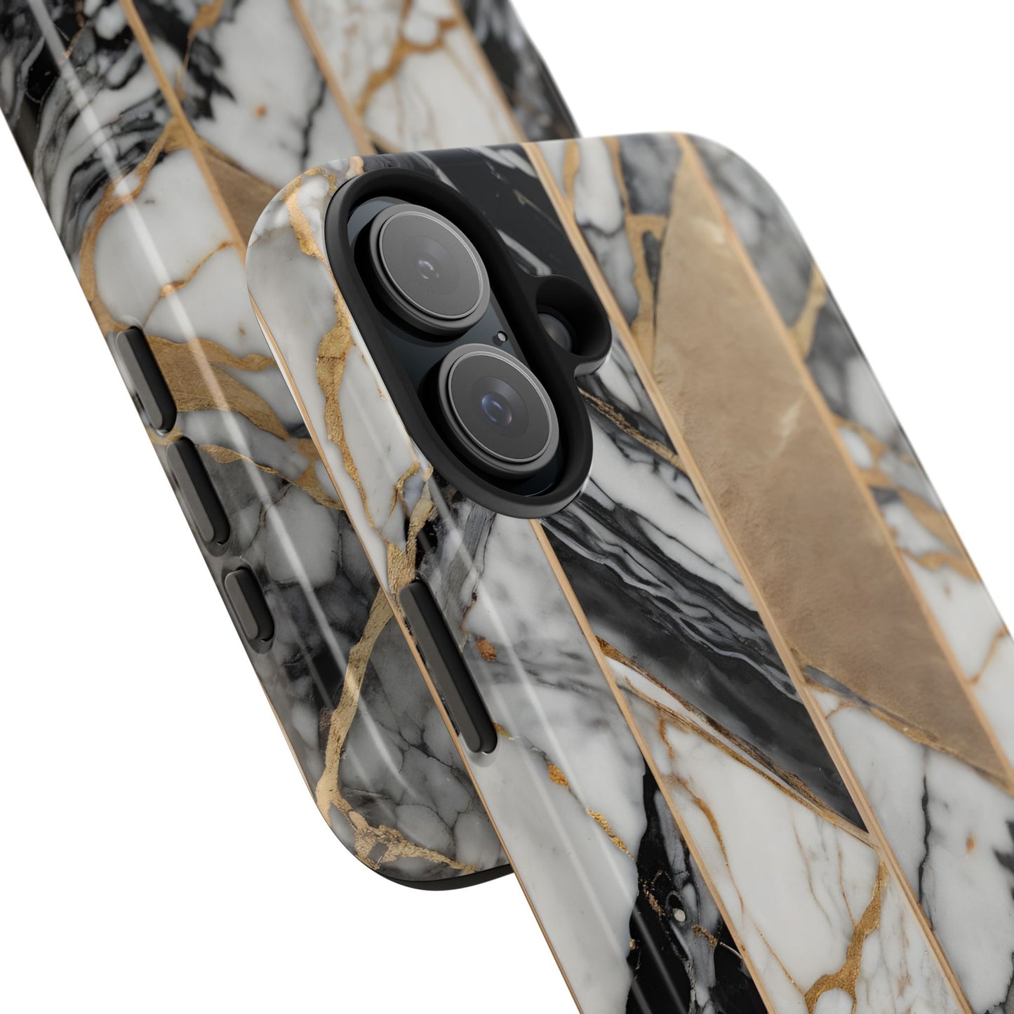 Marble Lines Tough Phone Case with Gold Accents - for iPhone