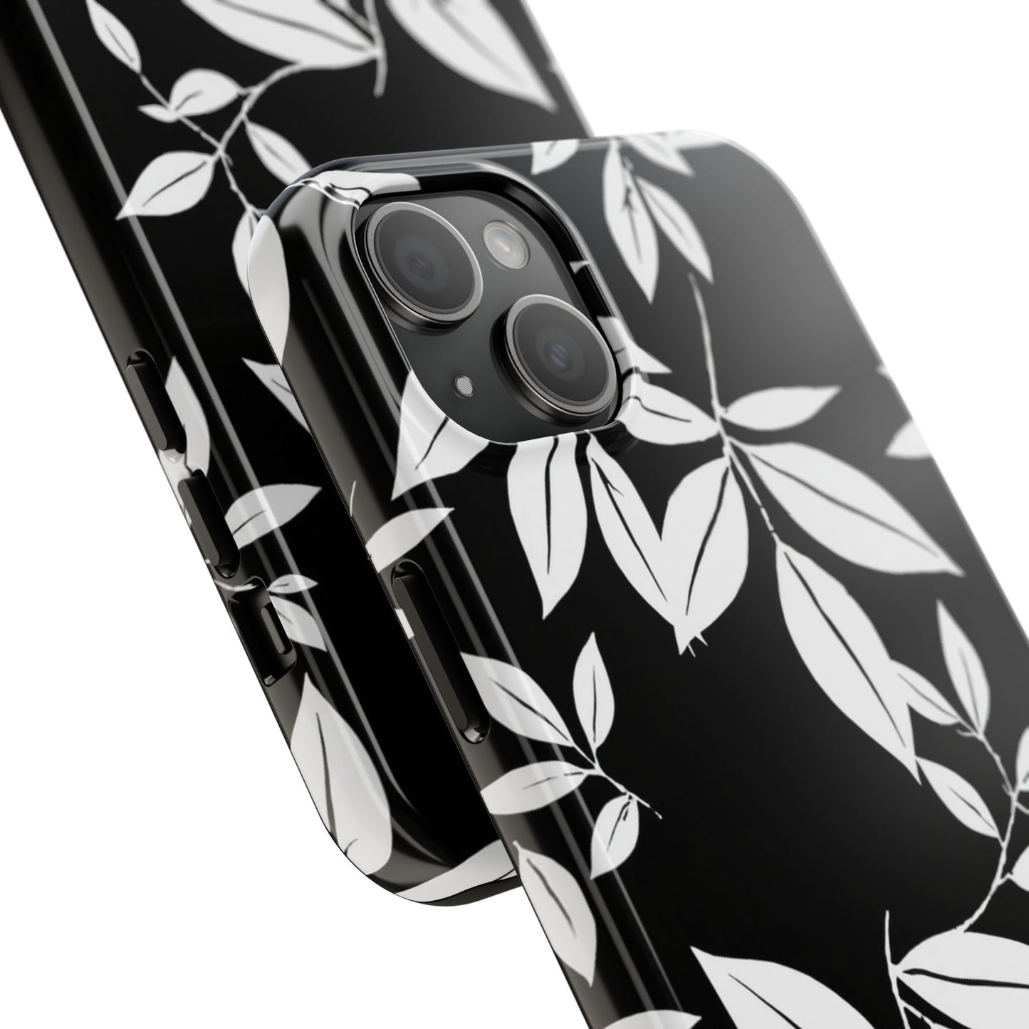 Chic Floral Tough Phone Case - Elegant Black & White Design for Stylish Protection