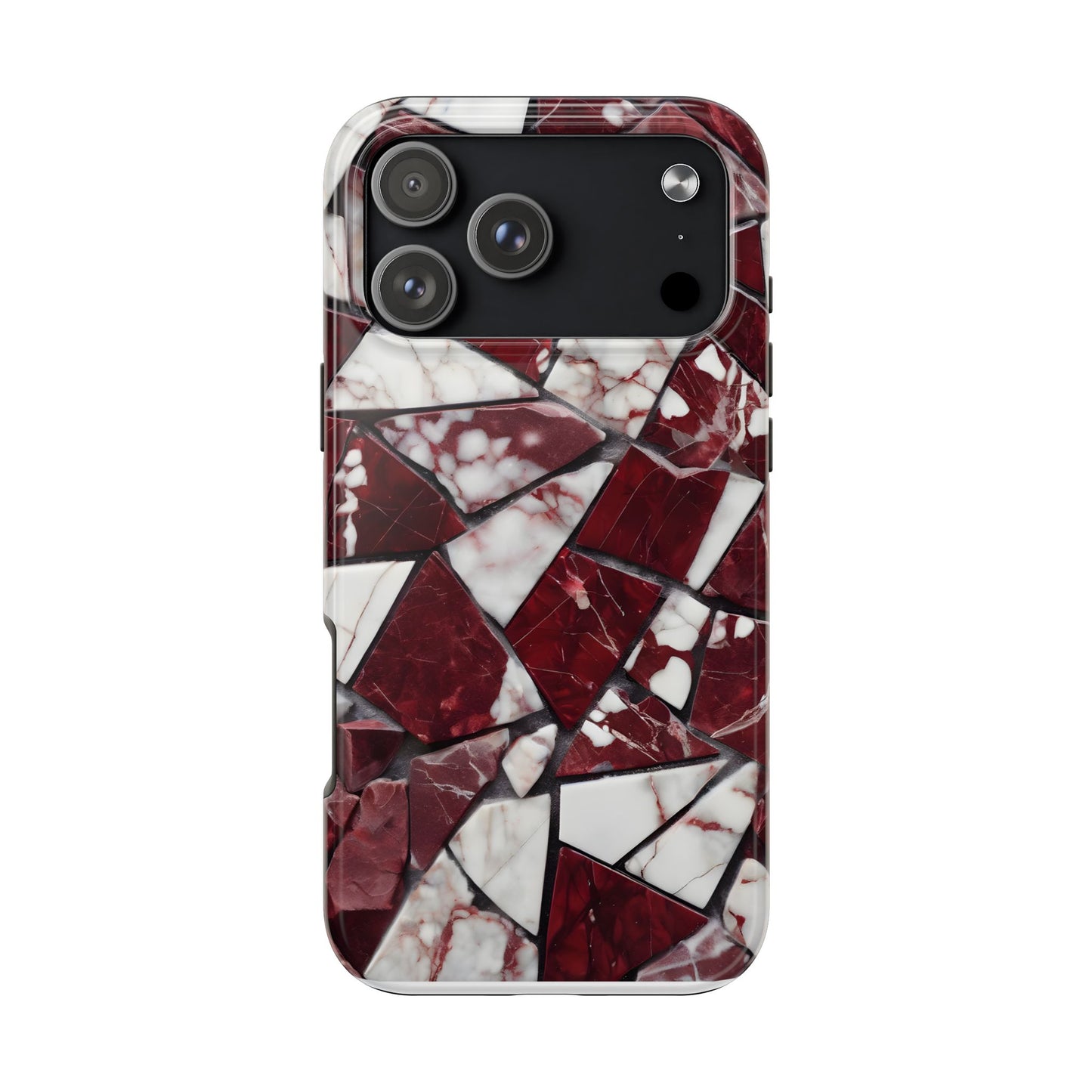 Shattered Dark Red Marble Pattern Tough Phone Case - Durable & Stylish Protection for iPhone
