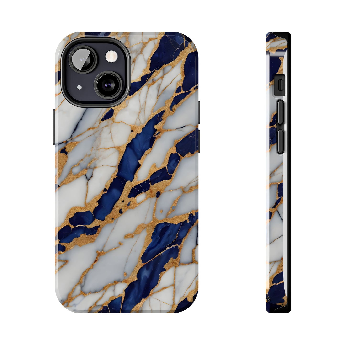 Stunning Marble Tough Phone Case - Elegant Blue & Gold Design Stylish Protection - for iPhone