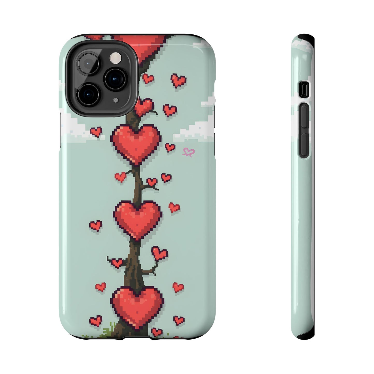 Pixelated Love Hearts Tree | Tough Phone Case - Cute Design - for iPhone