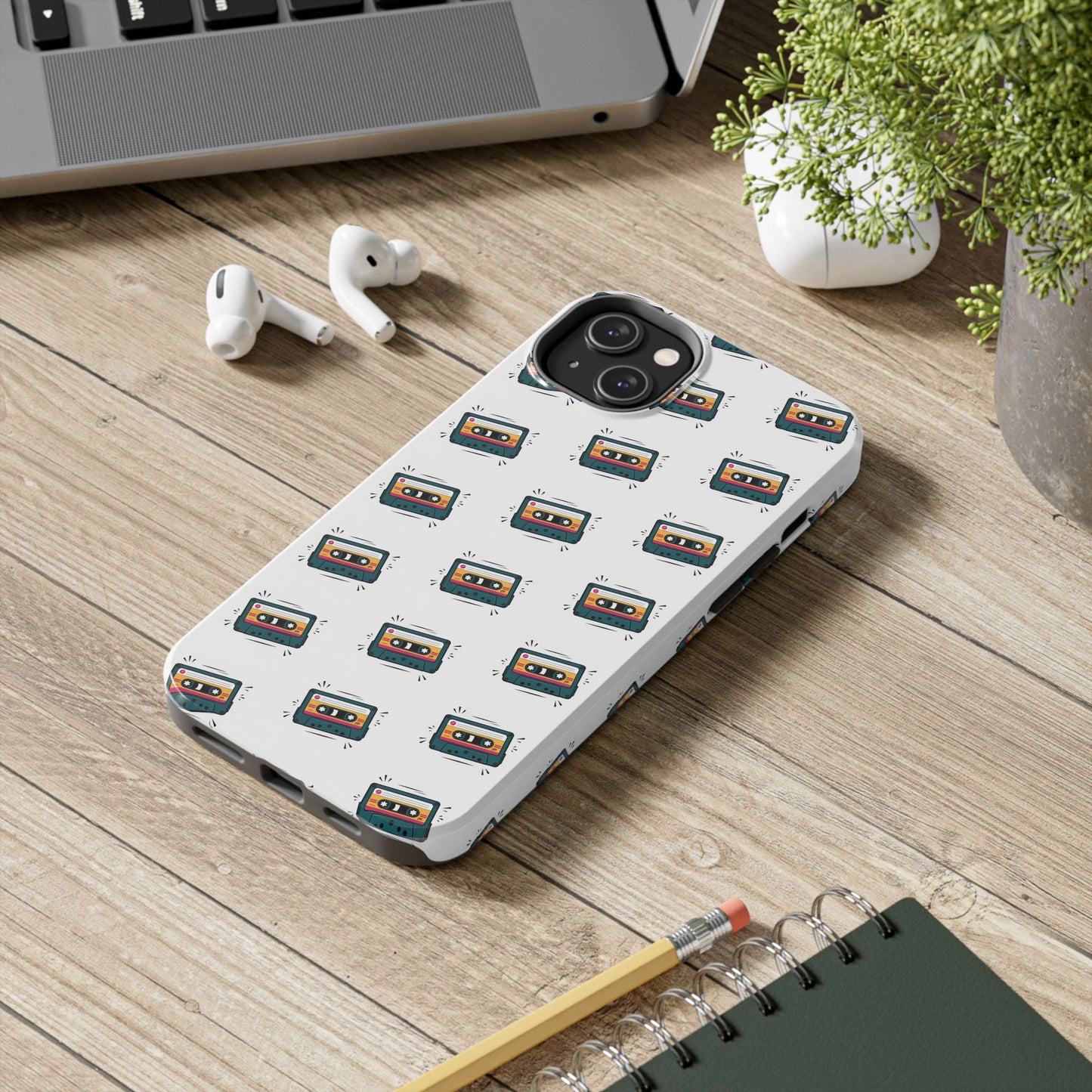 Retro Cassette Tape Phone Case Pattern - White