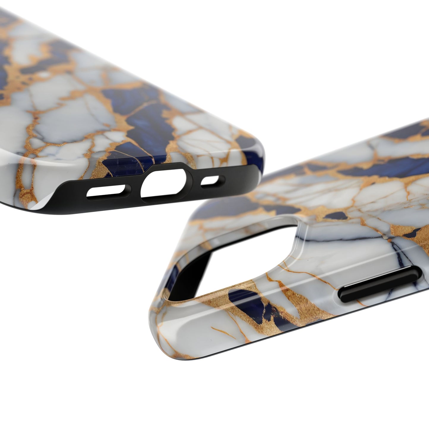 Stunning Marble Tough Phone Case - Elegant Blue & Gold Design Stylish Protection - for iPhone