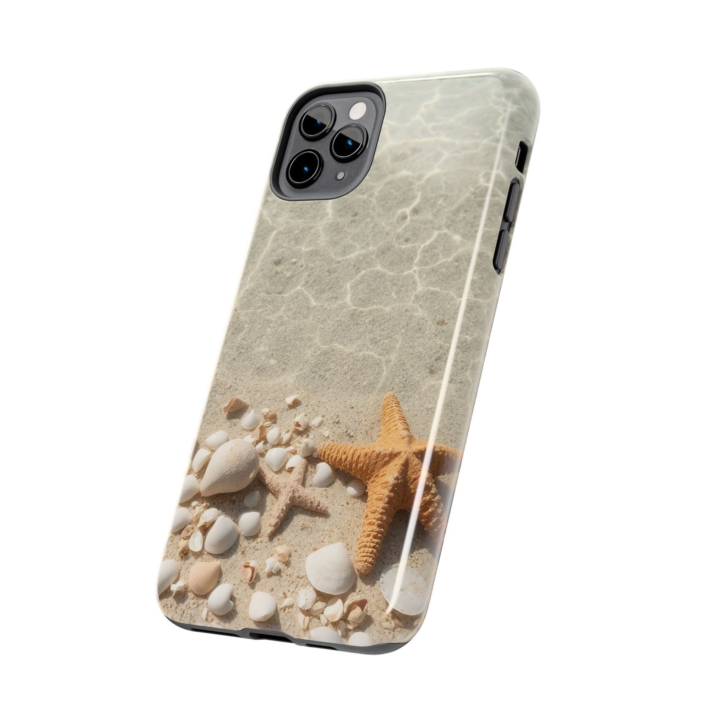 Beach-Inspired Tough Phone Case with Starfish and Seashell Design