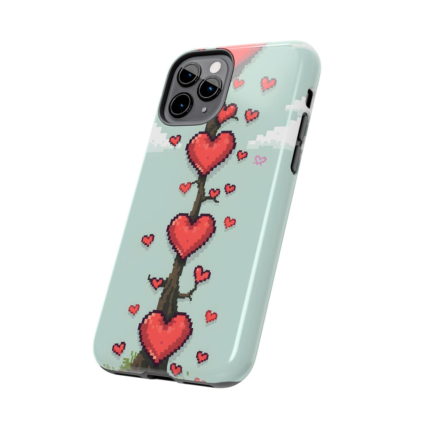 Pixelated Love Hearts Tree | Tough Phone Case - Cute Design - for iPhone