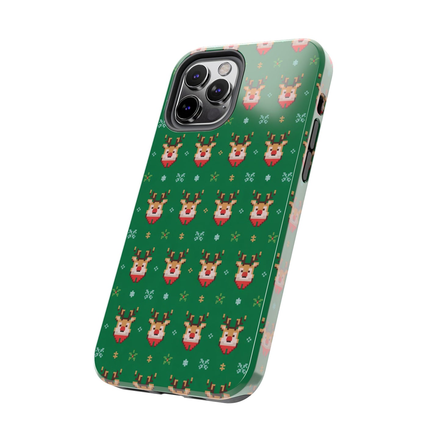 Pixel Art Christmas Rudolf Pattern Phone Case Green