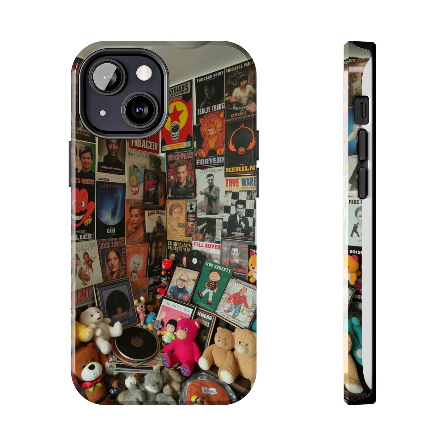 Retro Vibe Tough Phone Case - Vintage Movie Posters & Plush Toys Design