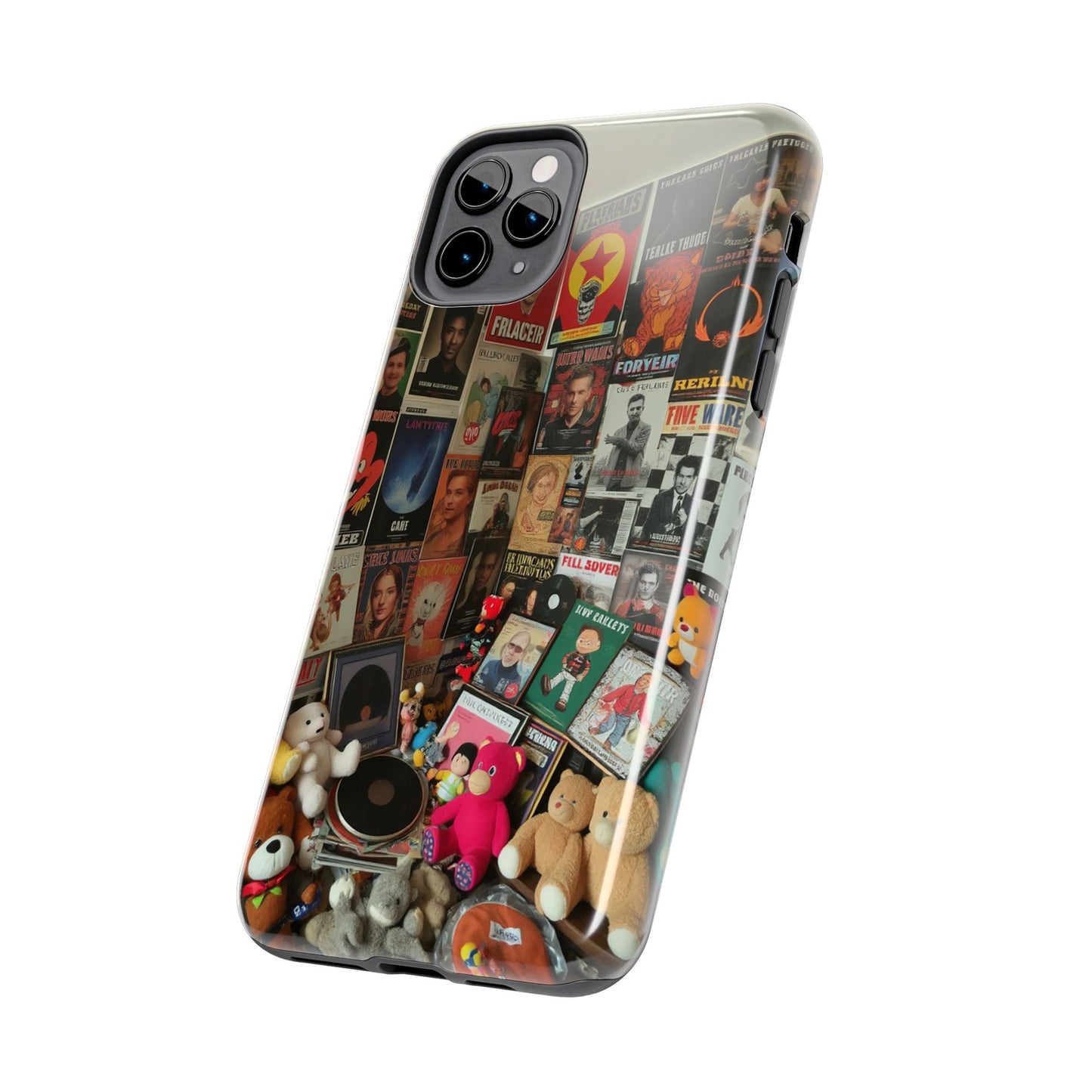 Retro Vibe Tough Phone Case - Vintage Movie Posters & Plush Toys Design