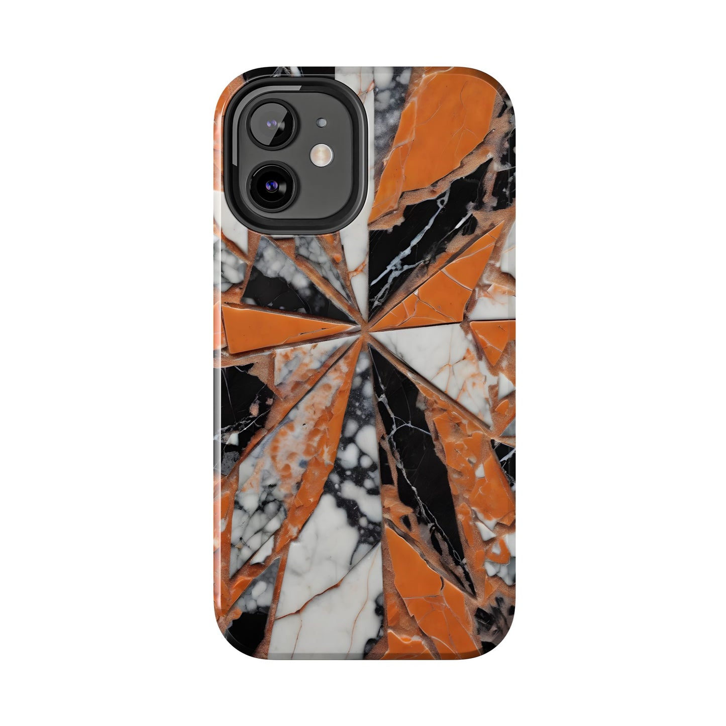 Shattered Pieces Marble Black and Orange Tough Phone Case - for iPhone