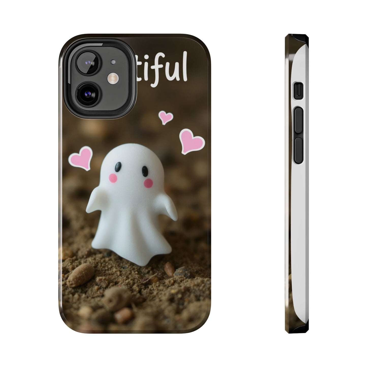 Cute Ghost Tough Phone Case - Beautiful Design with Heart Accents