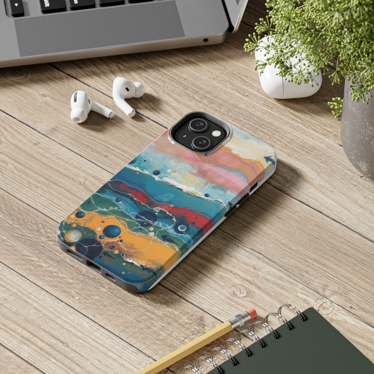 Artistic Tough Phone Case - Vibrant Waves Design for Unique Style