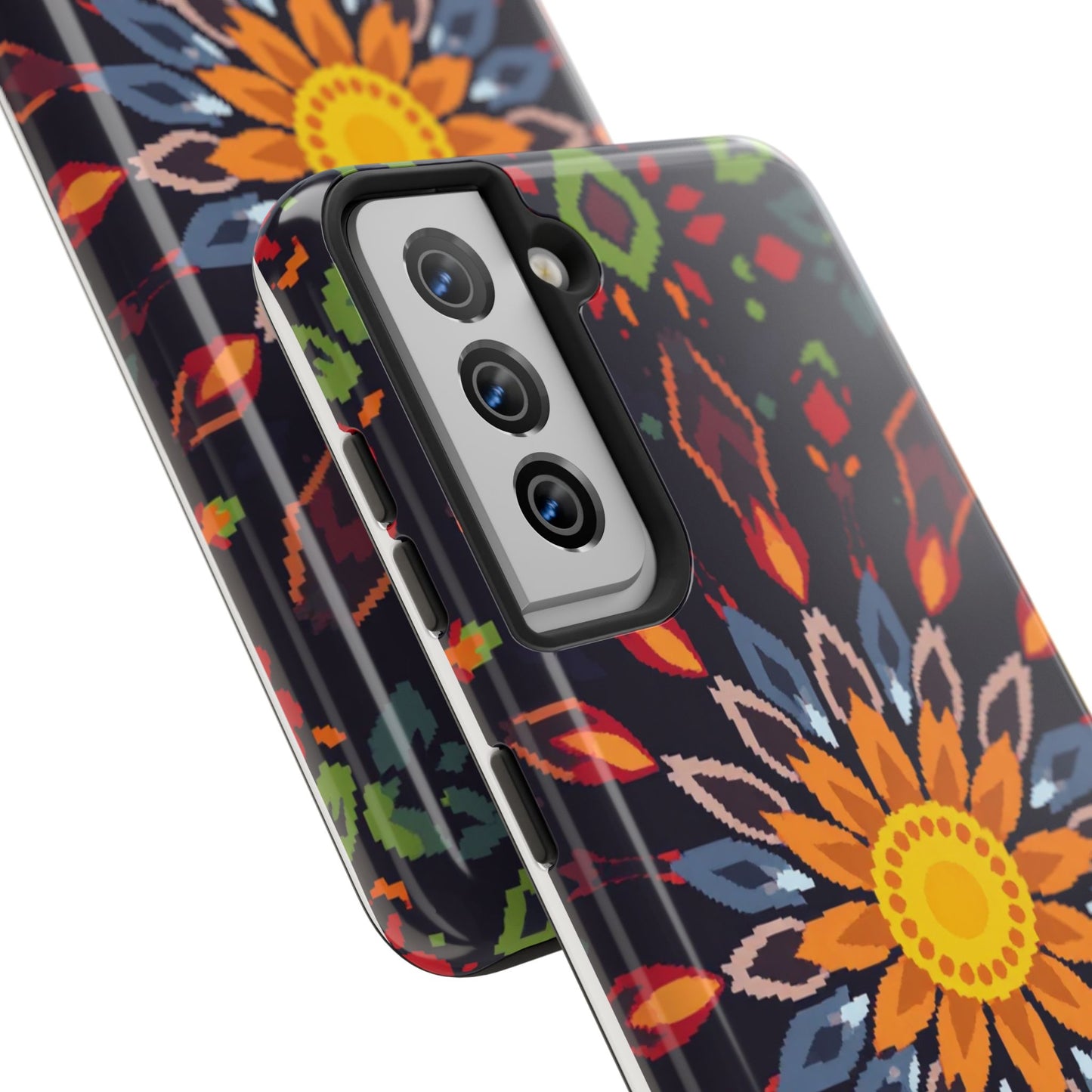 Pixel Art Floral Tough Phone Case - Pixelated Mandala Design for iPhone