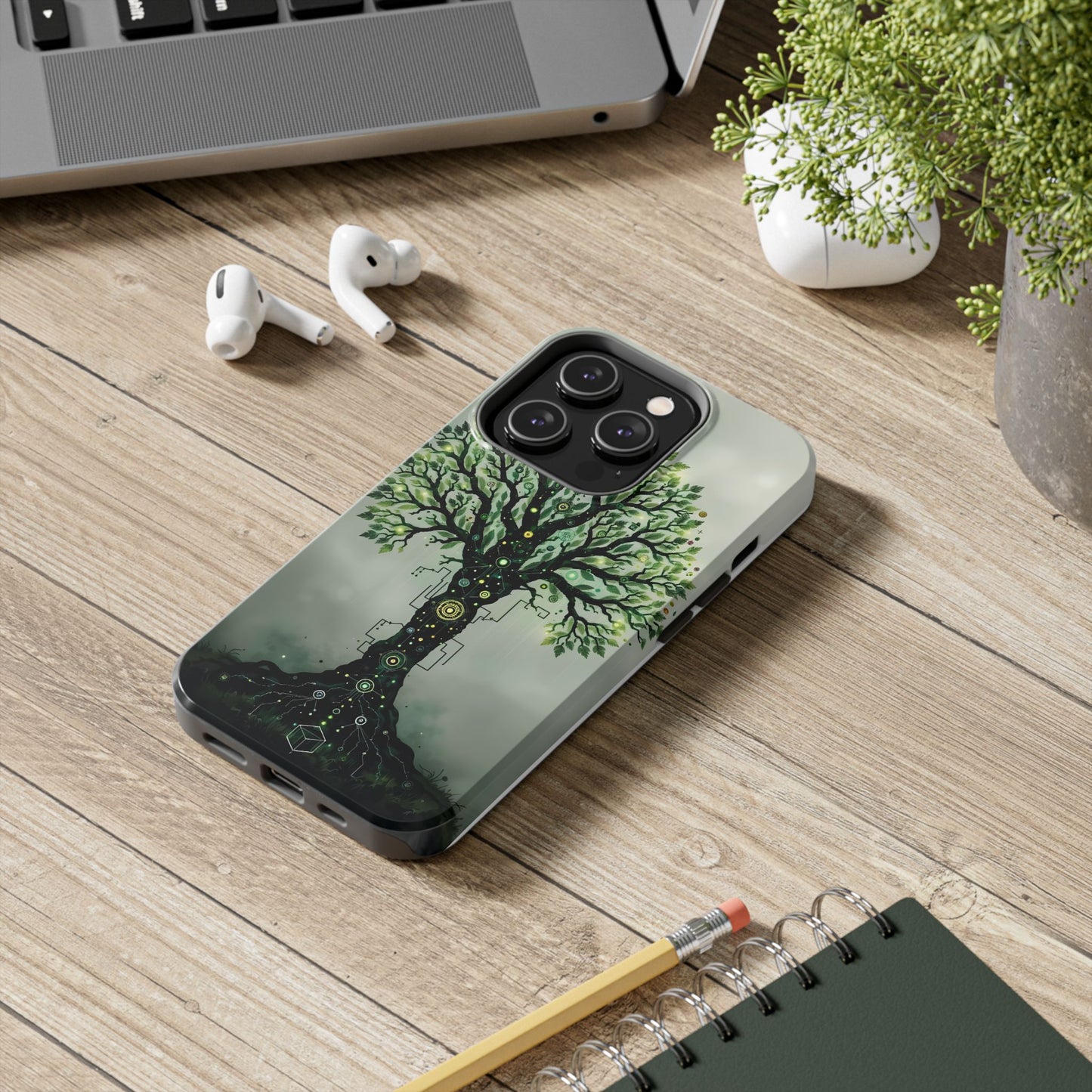 Nature-Inspired Tough Phone Case with Tech Tree Design - for iPhone