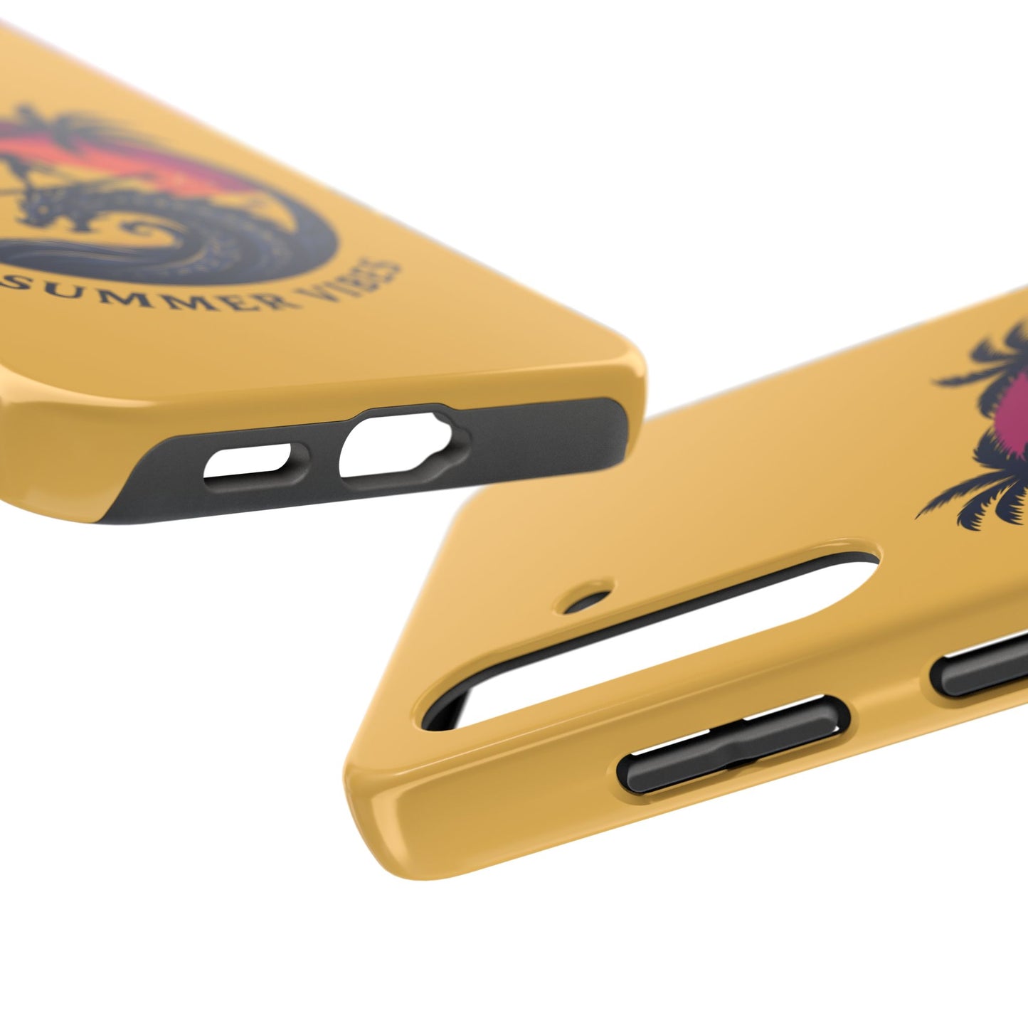 Surfing Dragon Phone Case — Silhouette Surfer with Palms & “Summer Vibes”
