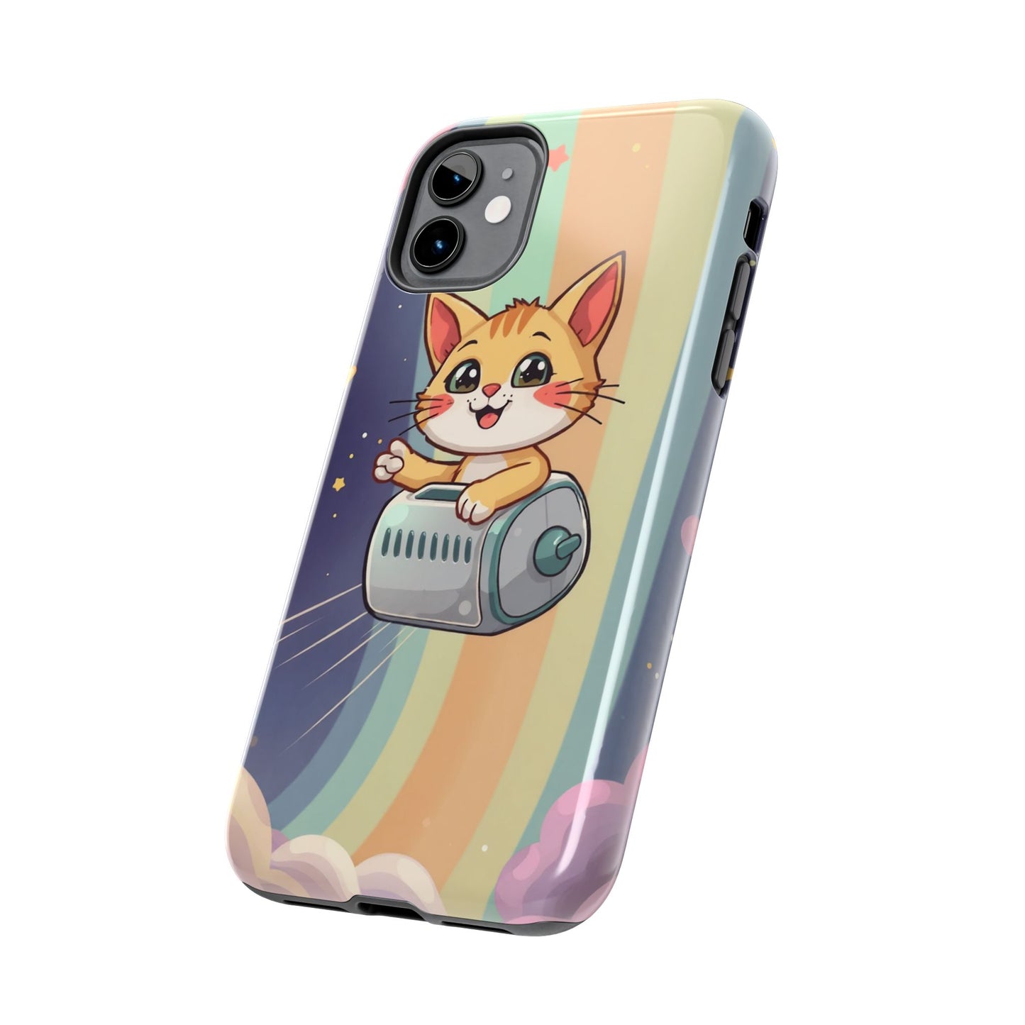 Cute Cat Rocket Phone Case - Vibrant and Playful Tough Case