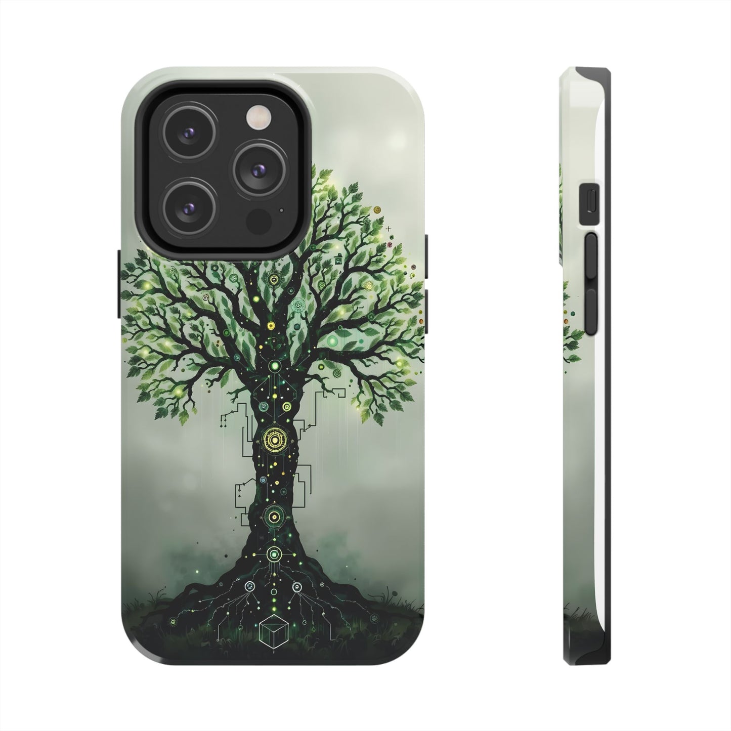 Nature-Inspired Tough Phone Case with Tech Tree Design - for iPhone