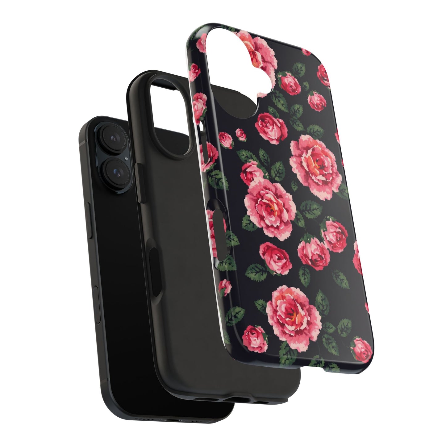 Pixelated Floral Tough Phone Case - Elegant Rose Design for Protection & Style - for iPhone