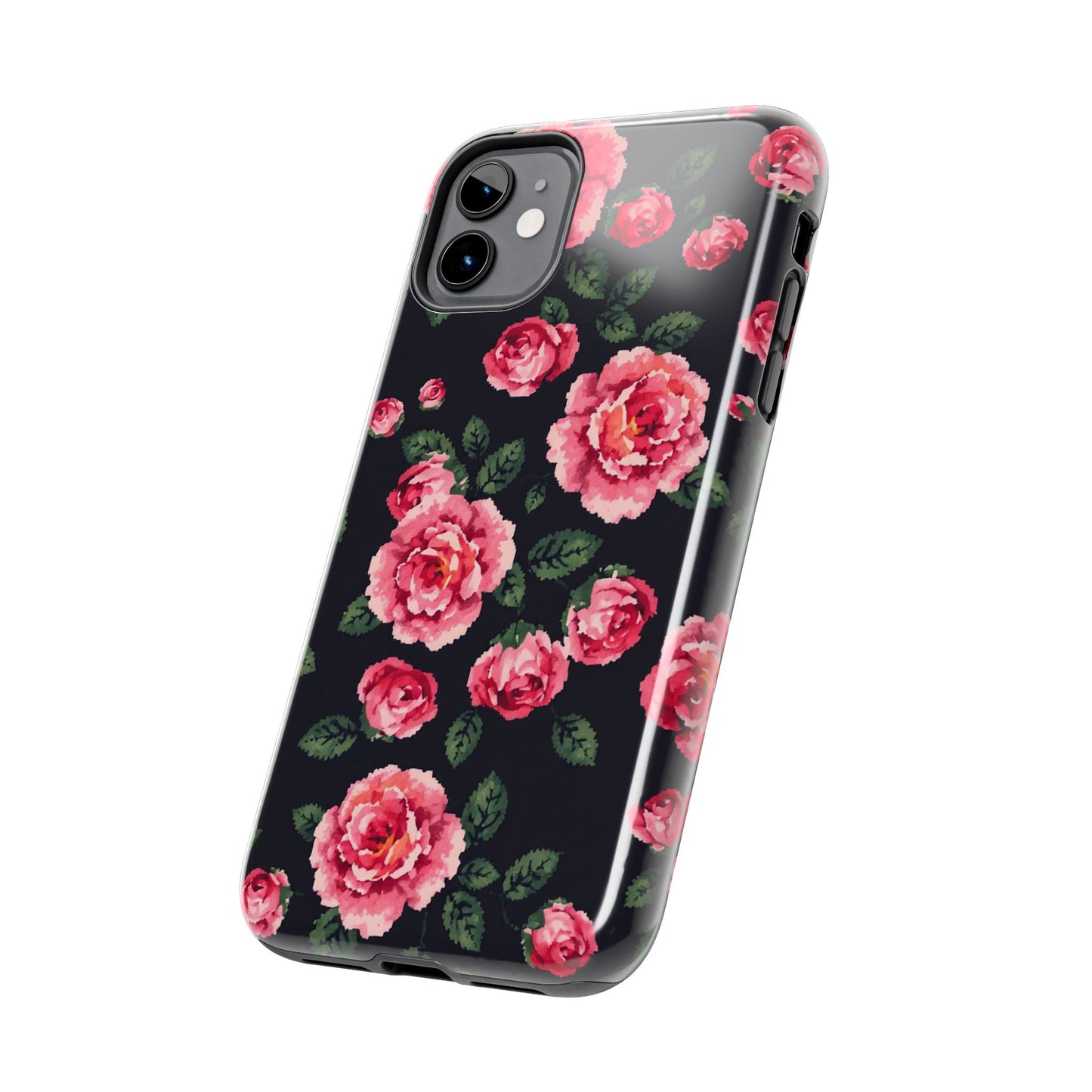 Pixelated Floral Tough Phone Case - Elegant Rose Design for Protection & Style - for iPhone