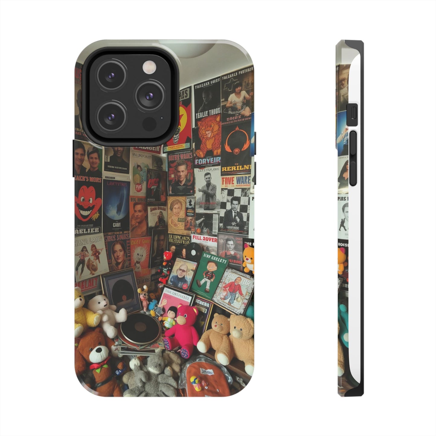 Retro Vibe Tough Phone Case - Vintage Movie Posters & Plush Toys Design
