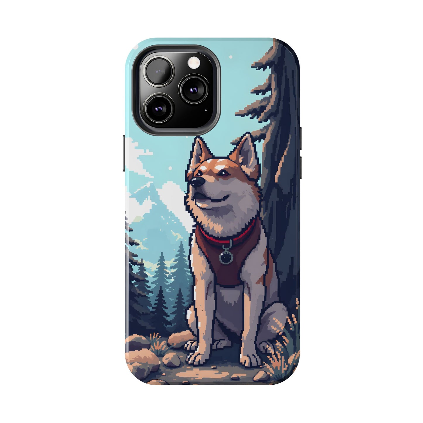 Retro Dog Adventure Tough Phone Case - Pixel Art Shiba Inu Design - for iPhone