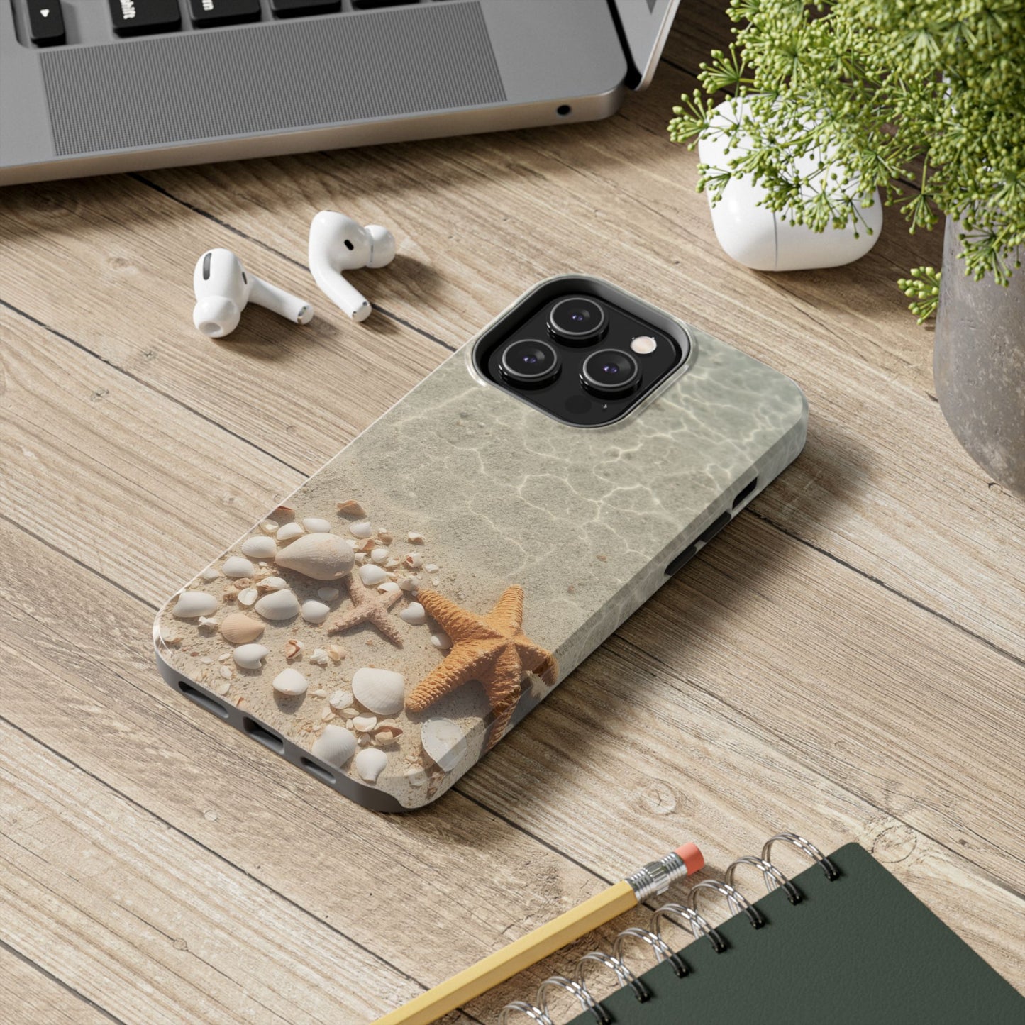 Beach-Inspired Tough Phone Case with Starfish and Seashell Design