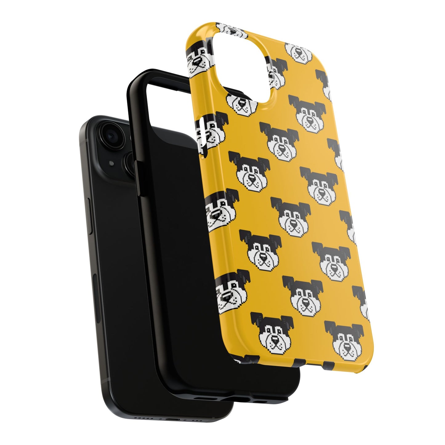 Playful Dog Pattern Tough Phone Case for Pet Lovers - Pixel Art Dog Yellow Background - for iPhone