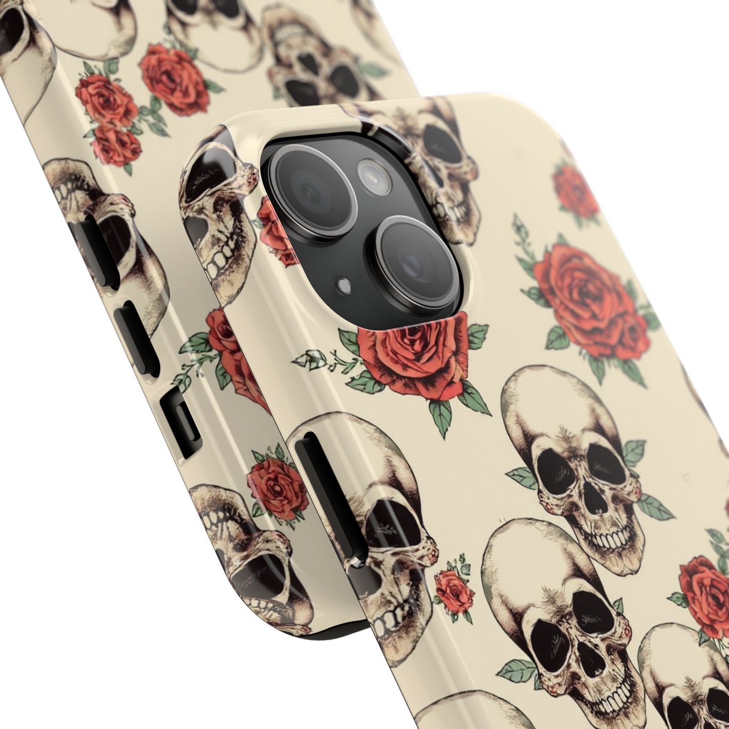 Tough Phone Case with Skull and Rose Design - Edgy Floral iPhone Protection