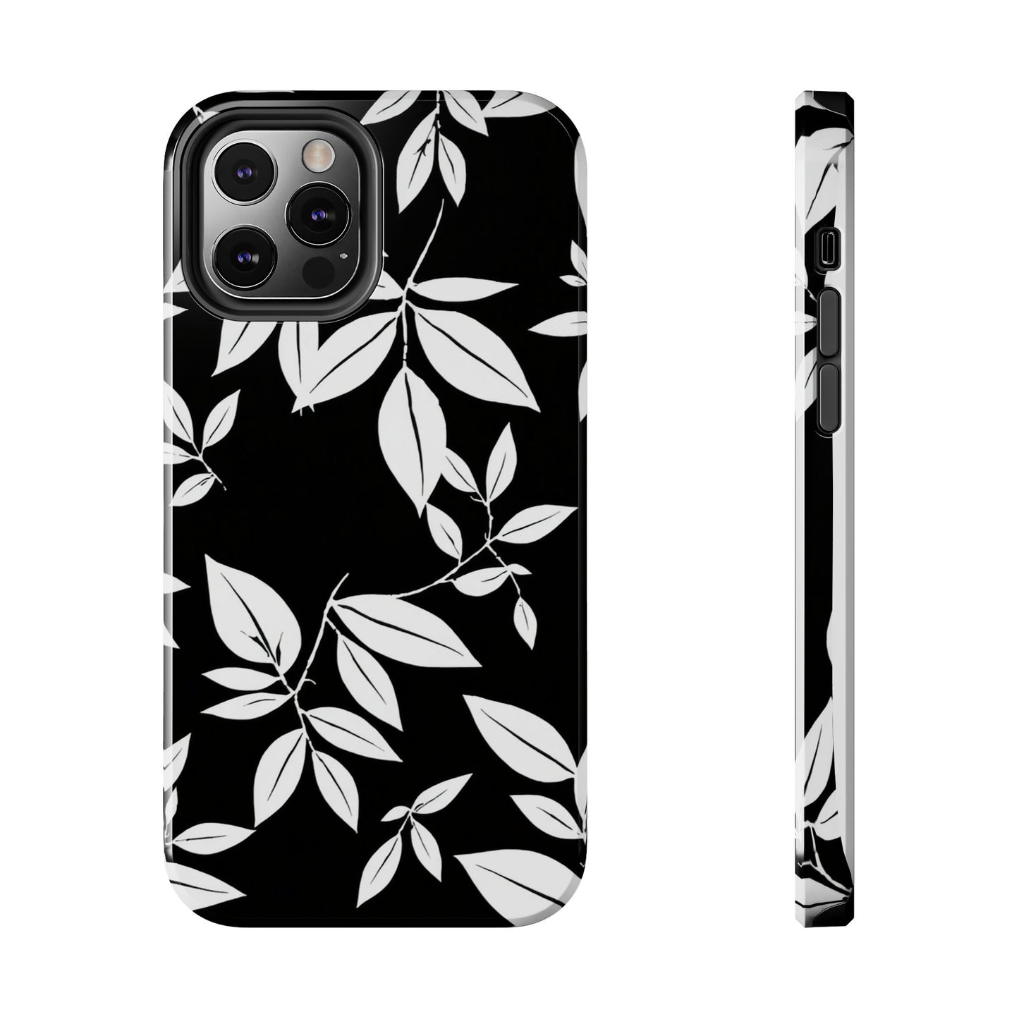 Chic Floral Tough Phone Case - Elegant Black & White Design for Stylish Protection