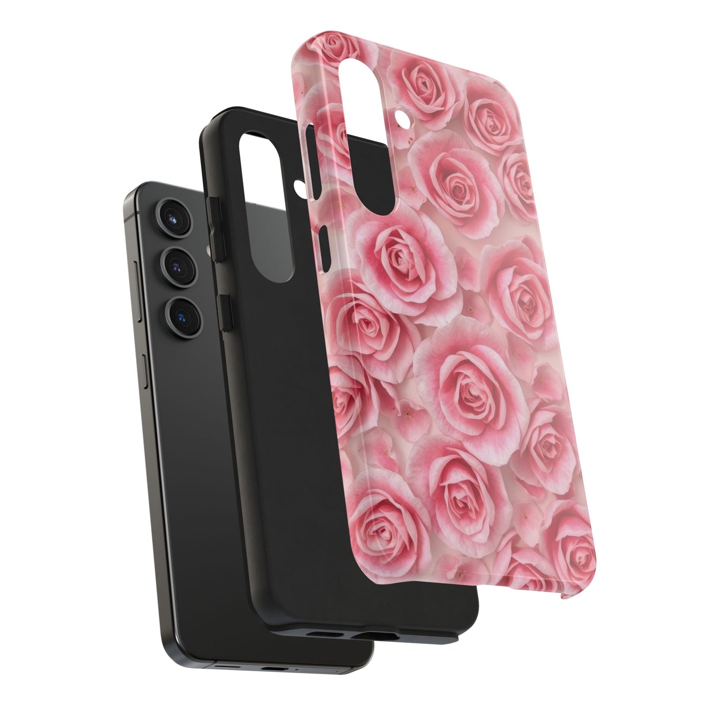 Floral Tough Phone Case - Pink Rose Design, Durable Protection for Flower Lovers