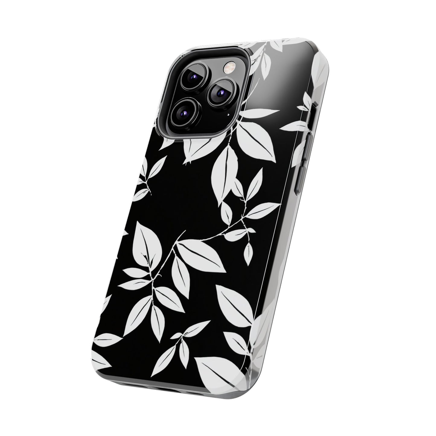 Chic Floral Tough Phone Case - Elegant Black & White Design for Stylish Protection