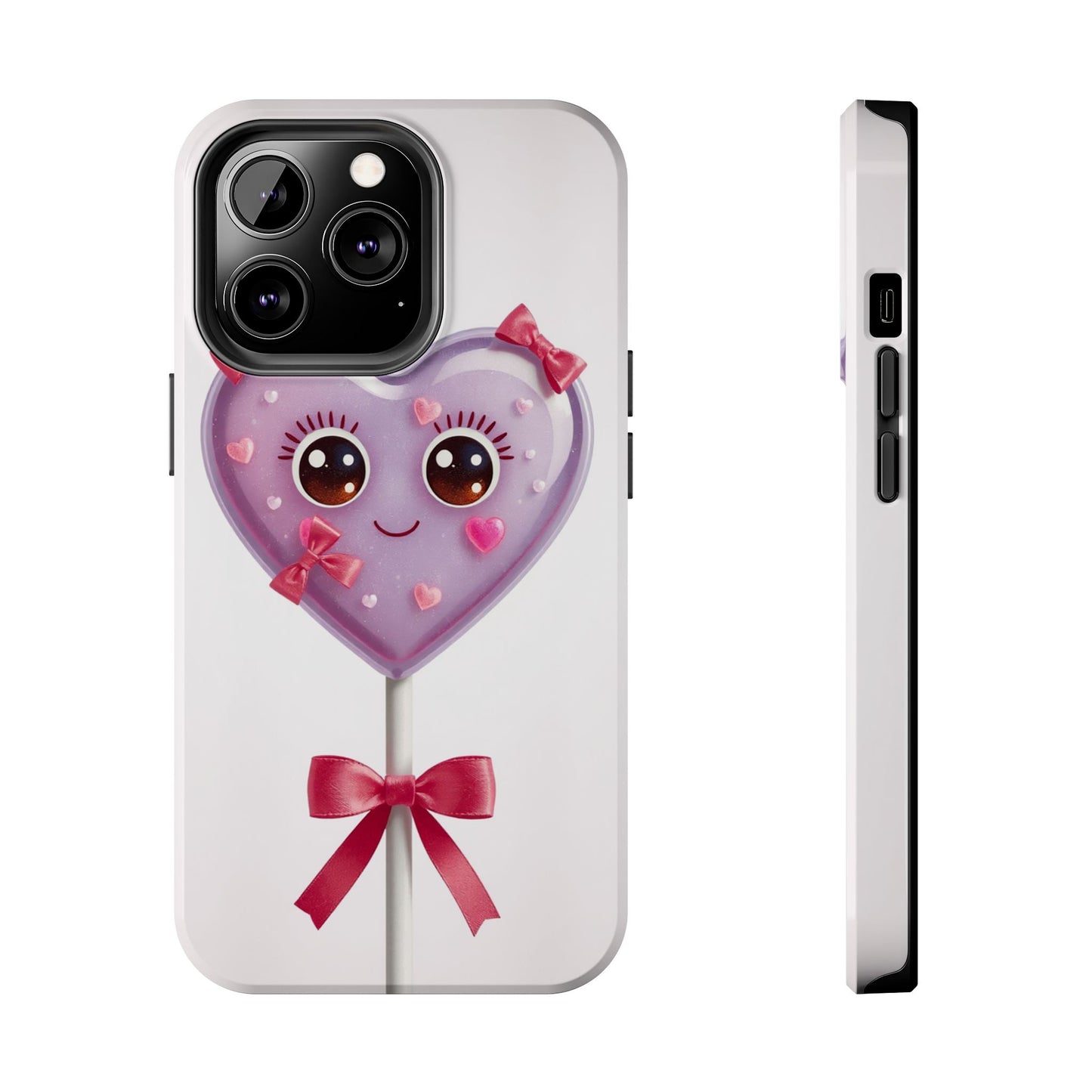 Cute Heart Lollipop Tough Phone Case - Adorable Protection for Candy Lovers