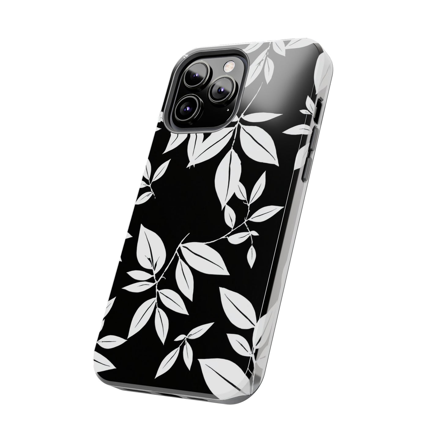 Chic Floral Tough Phone Case - Elegant Black & White Design for Stylish Protection