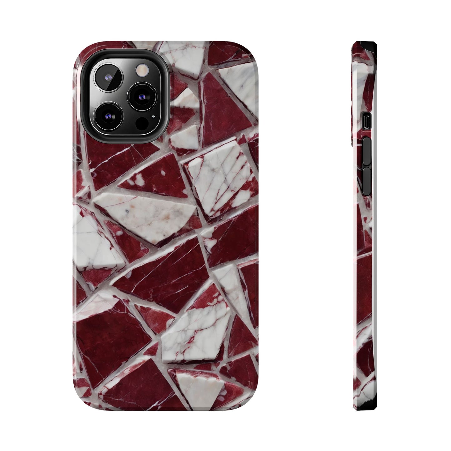 Elegant Red Pieces Marble Pattern Tough Phone Case - Stylish Protection for iPhone