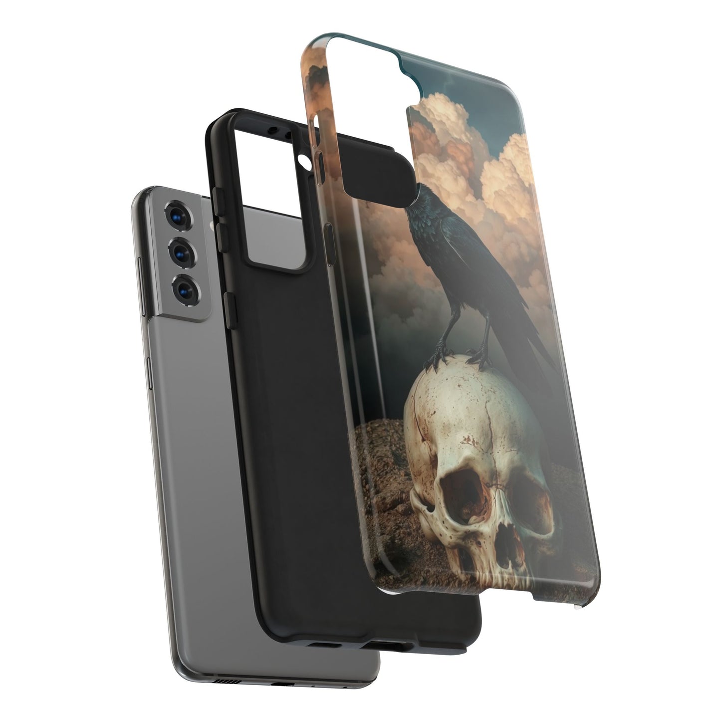Gothic Raven Skull Tough Phone Case - Unique Protective Cover for Halloween Lovers