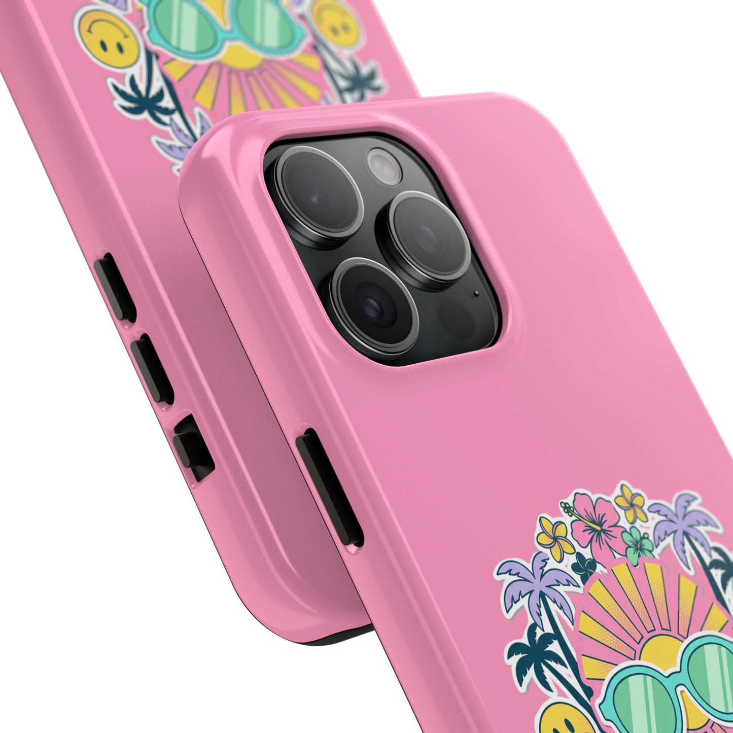 Retro Summer Phone Case — Y2K Palm Trees, Roller Skates & Smiley Collage